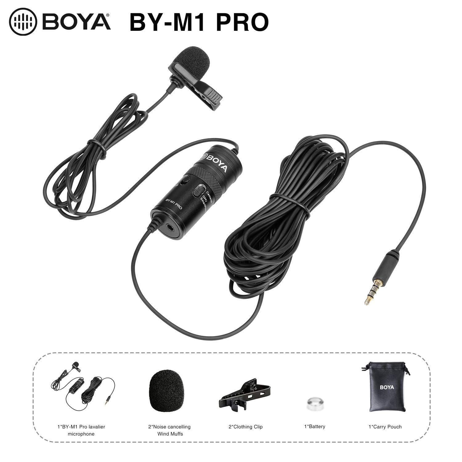 Boya BY-M1 Pro Omnidirectional Lavalier Condenser Microphone with Gain control, Headphone-out, Noise cancellation for iPhone Android Smartphone DSLR Camera Camcorder Audio Recorder YouTube(20ft Cable) — Amazon image 8