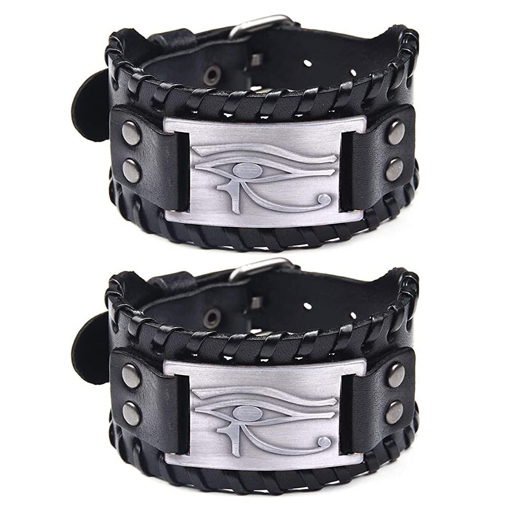 EENSYWEENSY Eye of Horus Leather Bracelet, 2 PCS Leather Cuff Wristband with Egyptian Amulet