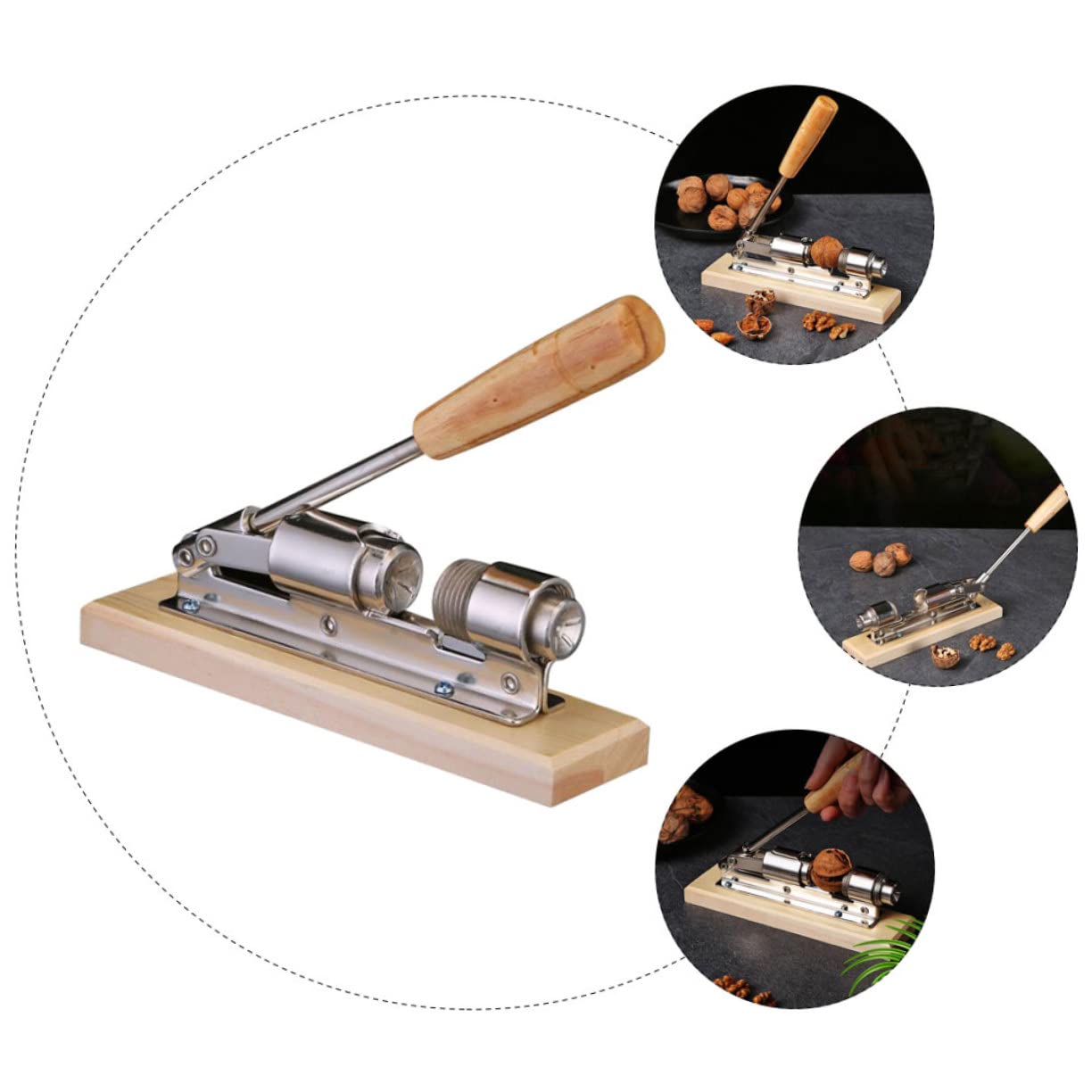 Casse-Noisette Espacement Réglable Mécanique Poignée en Bois en Acier Inoxydable Outil Pratique pour Casser Noix Cuisine Adapté à Tous Types de Noix