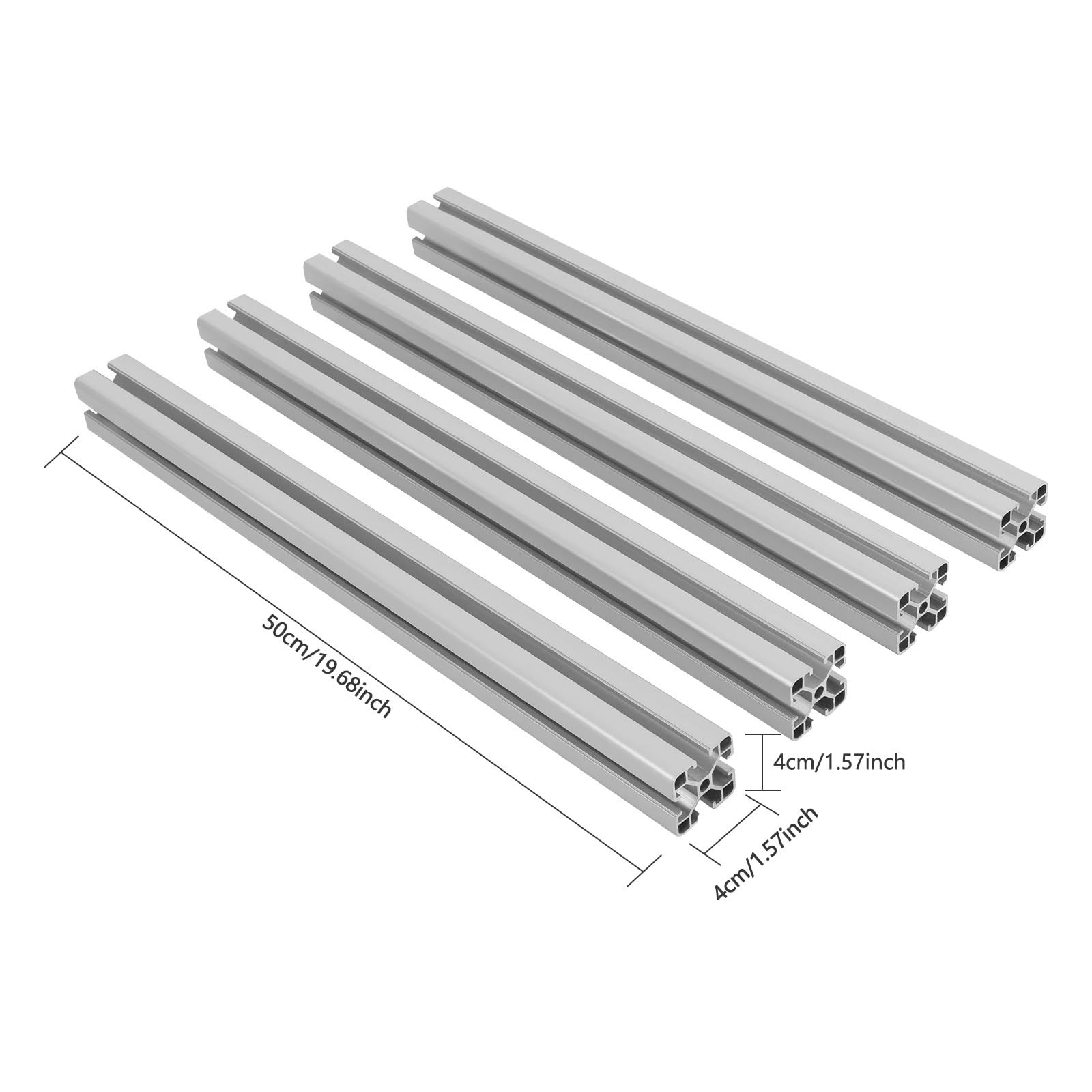 GTPBAO 4 pezzi da 500 mm 19,38" di lunghezza 4040 profilo in alluminio anodizzato con scanalatura a T for telaio portapacchi fai da te for mobili Binario estruso