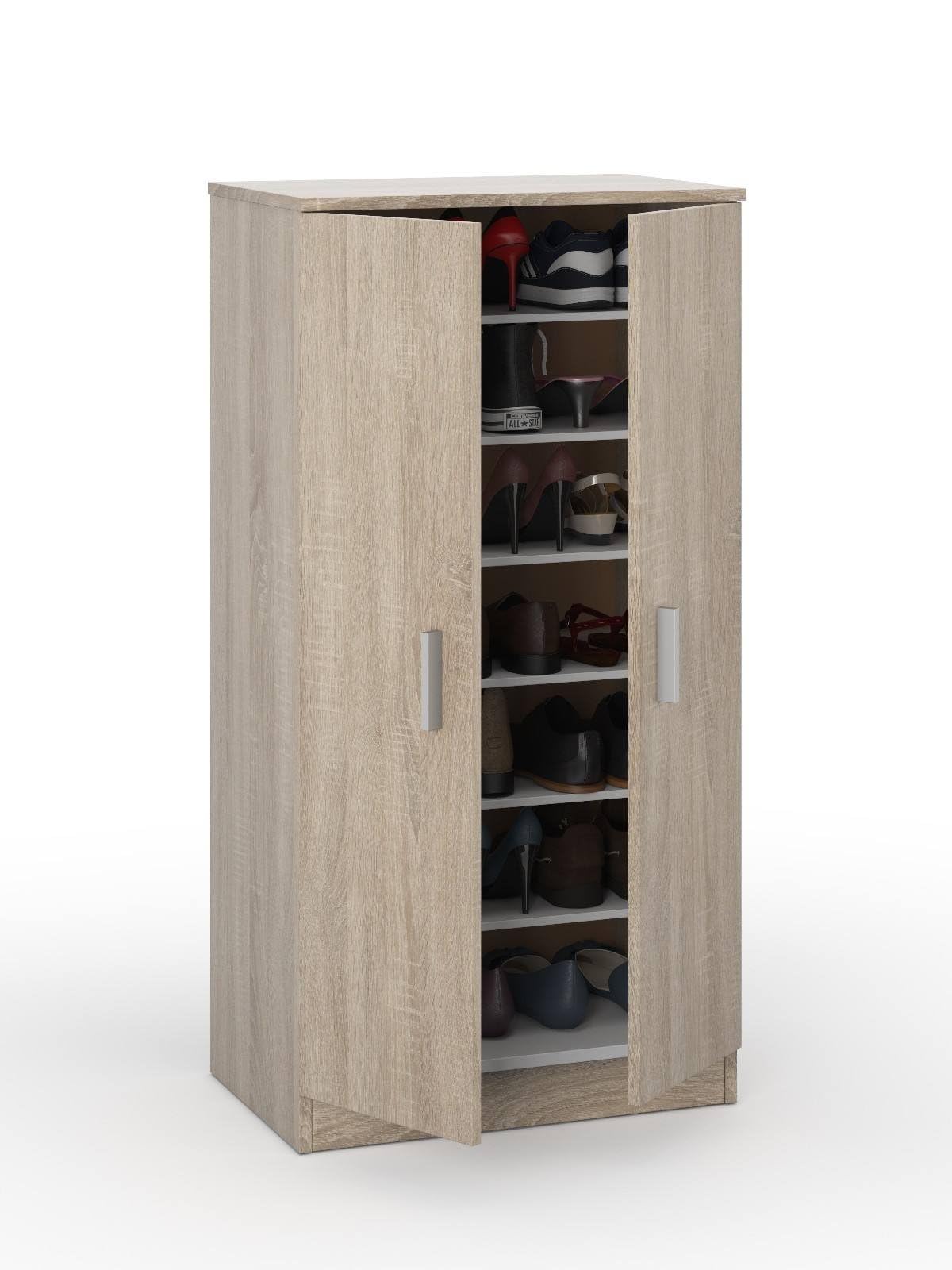 Dmora - Armadio scarpiera 2 Ante + 7 Scomparti Legno Rovere cm. 108 x 55 x 36, UNICO