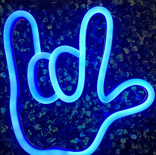 LED Neon Signs I Love You Gesture Finger Neon Light Sign Portable Battery