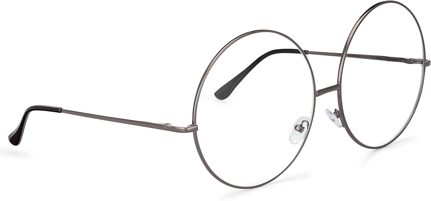 grinderPUNCH XXL Super Oversized Fashion Glasses Round Circle Frame Clear Lens (Gunmetal, 2.8