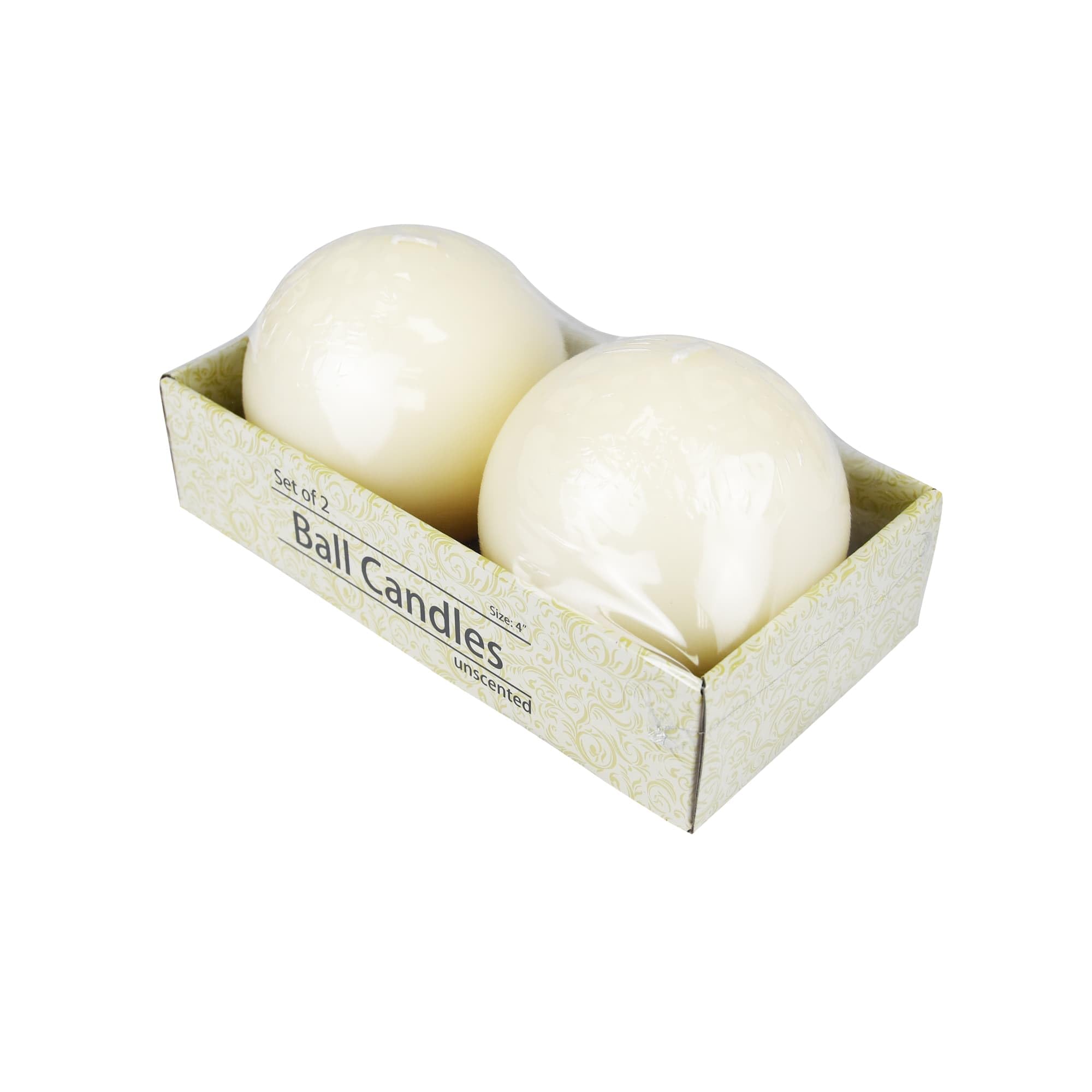 Zest Candle 2-Piece Ball Candles, 4-Inch, Pale Ivory