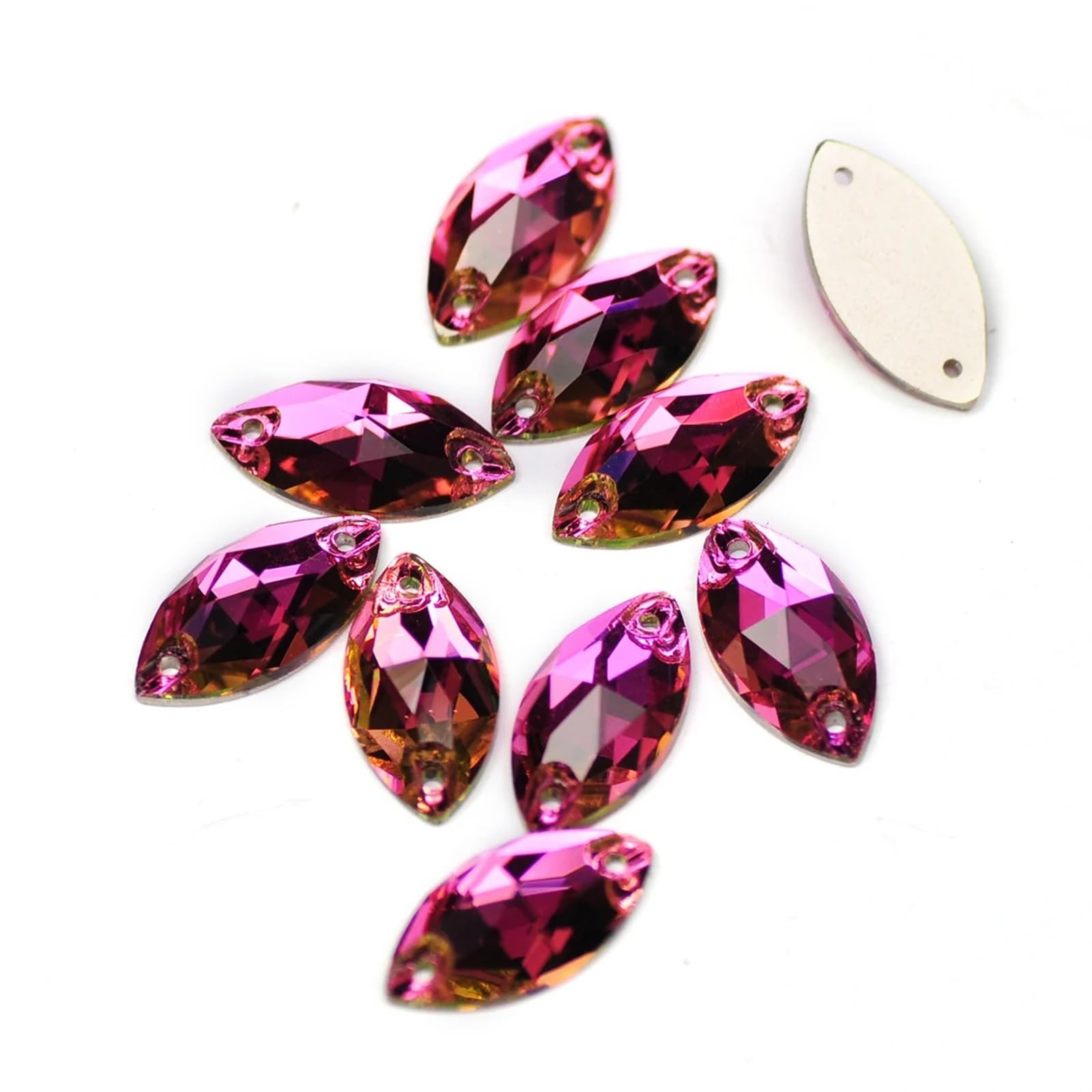 Hotfix Strasssteine Navette Button Rose Kristalle Strass Flatback Nähen 2 Löcher KEINE Hotfix Strasssteine ​​für DIY Kleidungsstück Hochzeitskleid(7x15mm-96pcs)