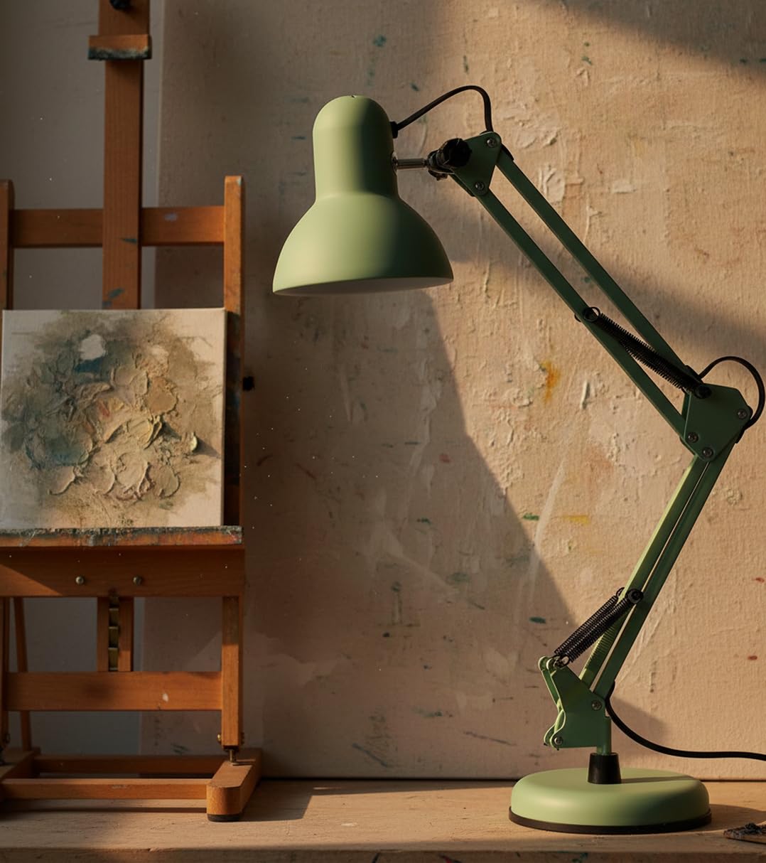 BEL AIR HOME - Lámpara de Escritorio LED Articulada Flexo Antigona | Diseño Vintage Retro | Altura Ajustable 34-67 cm | Metal Resistente | Ideal para Oficina y Hogar, (VERDE MATE)
