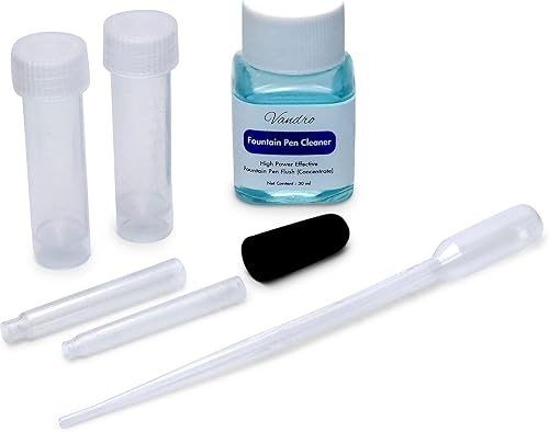 Vandro Kit de limpieza de pluma estilográfica, solución de descarga de pluma estilográfica de 1.0 fl oz con accesorios