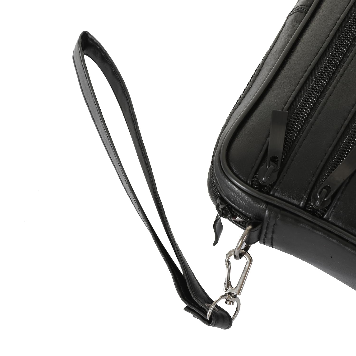 Bolso de mano para hombre, de piel auténtica, con correa de mano, color negro