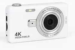 Câmera Digital 4K HD Portátil 50MP com Zoom 16x e Tela 2.4” | Foco Automático, Anti-Vibração e Flash Integrado | Câmera Compacta para Fotos, Vídeos, Vlogs e Viagens (Branco)