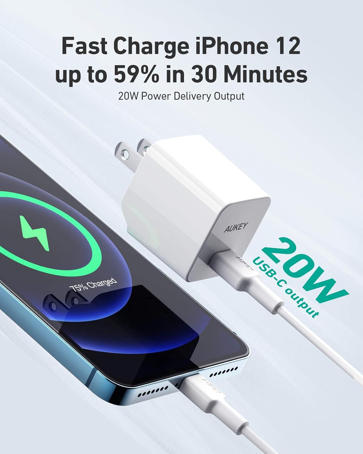 USB C Charger, AUKEY Minima Fast Charger with Foldable Plug, Ultra Compact USB C Wall Charger for iPhone 12/ 12 Mini/12 Pro Max, AirPods Pro, Samsung, Pixel 4-Black (Cable Not Included)