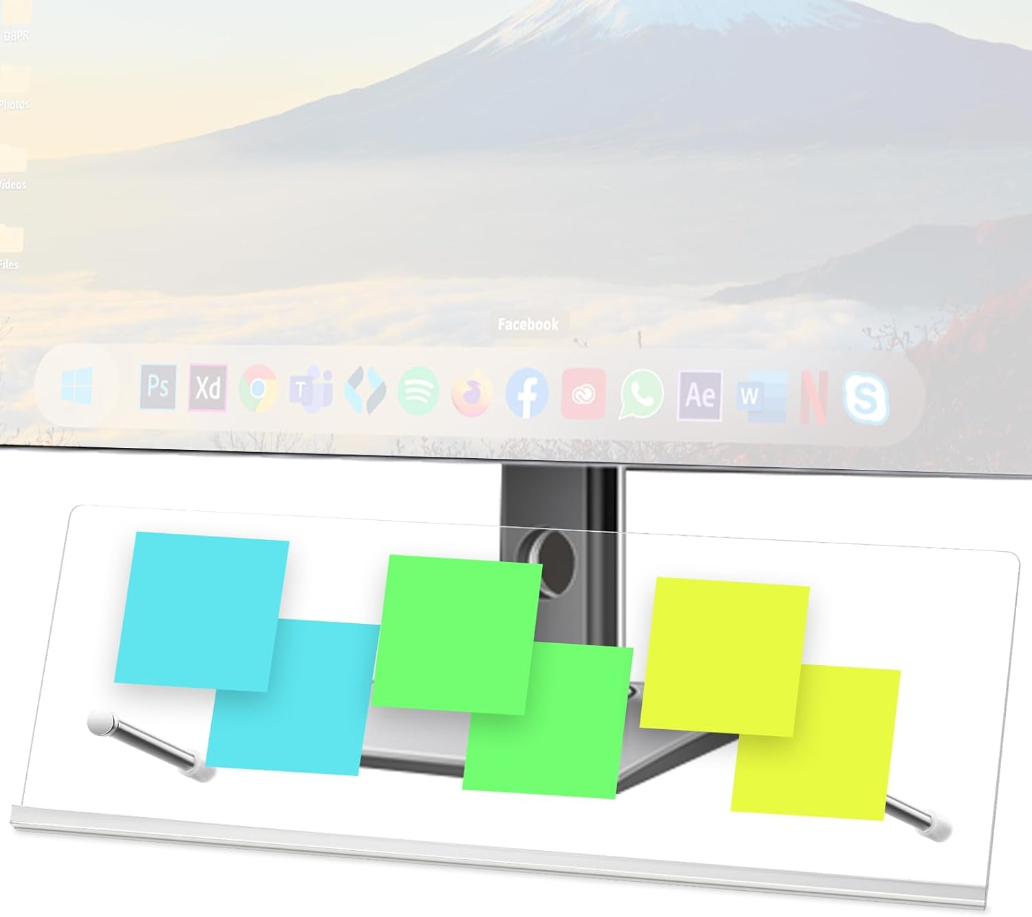Monitor Memo Board Holder 14″x5″, Office Organization Memo Holders for Computer Sticky Note Holder, Space-Saving Under Monitor, Movable & Reusable, Screen Saver for Office & Home Desktop Decor