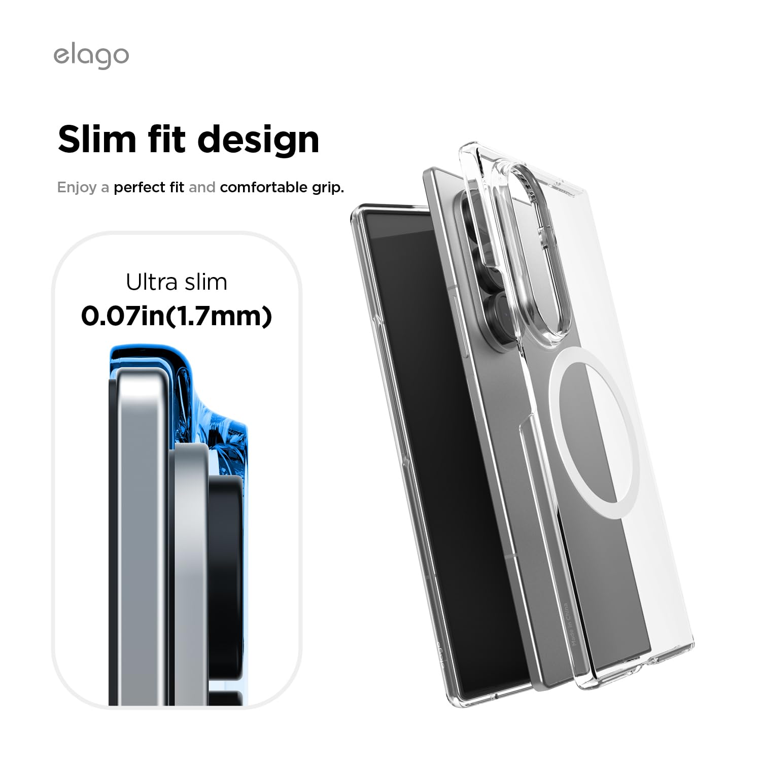 elago Magnetyczne przezroczyste etui kompatybilne z Samsung Galaxy Z Fold 7 — kompatybilne z ładowarką MagSafe, duża moc magnetyczna, wysokiej jakości PC, zderzak odporny na wstrząsy