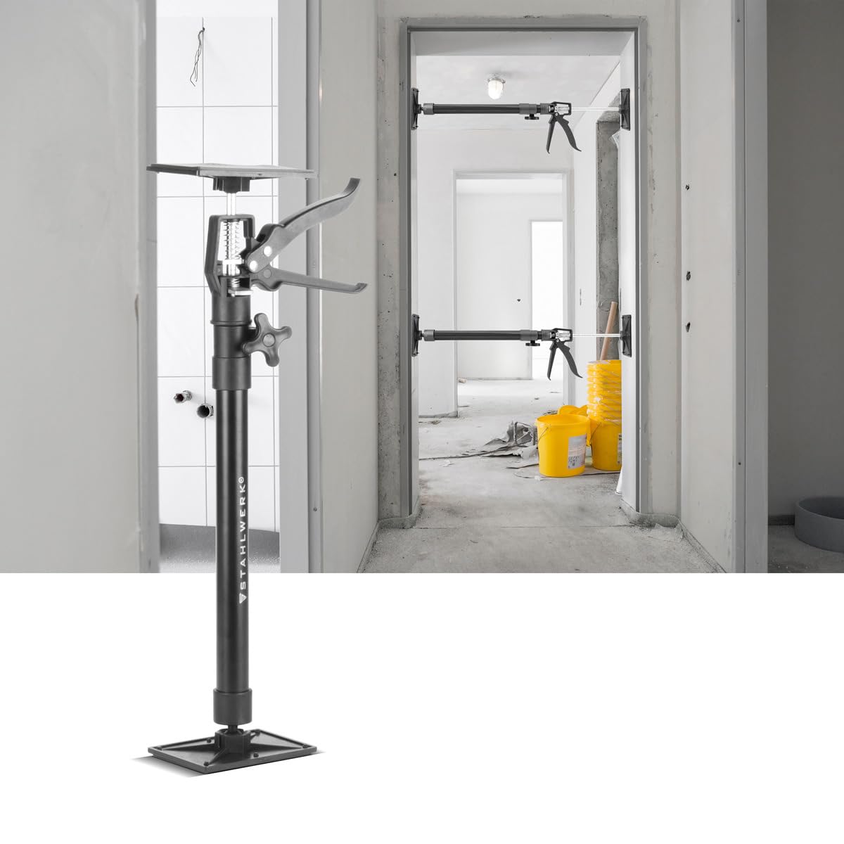 STAHLWERK Teleskop-Stützstange 4er Set 50-110 cm mit 43 kg Tragkraft Montagestütze | Baustütze | Teleskopstütze | Türspanner | Deckenstütze | Spannstütze | Einhandstütze | Schnellspannstütze