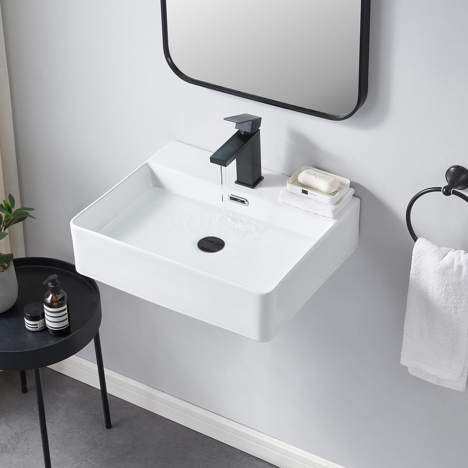 SHACO Wall Mount Sink for Small Bathroom, 20x16 Inch Wall Mounted