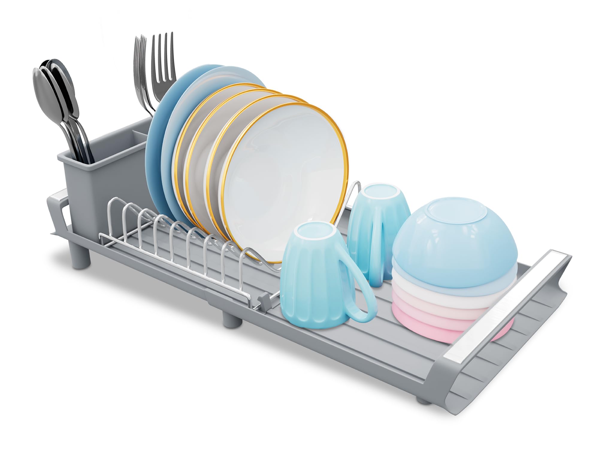 Isabel Lily Dish Drying Rack - Space-Saving Kitchen Organizer with Drainboard & Detachable Utensil Holder - Rust-Proof Stainless Dish Washer Dryer Rack