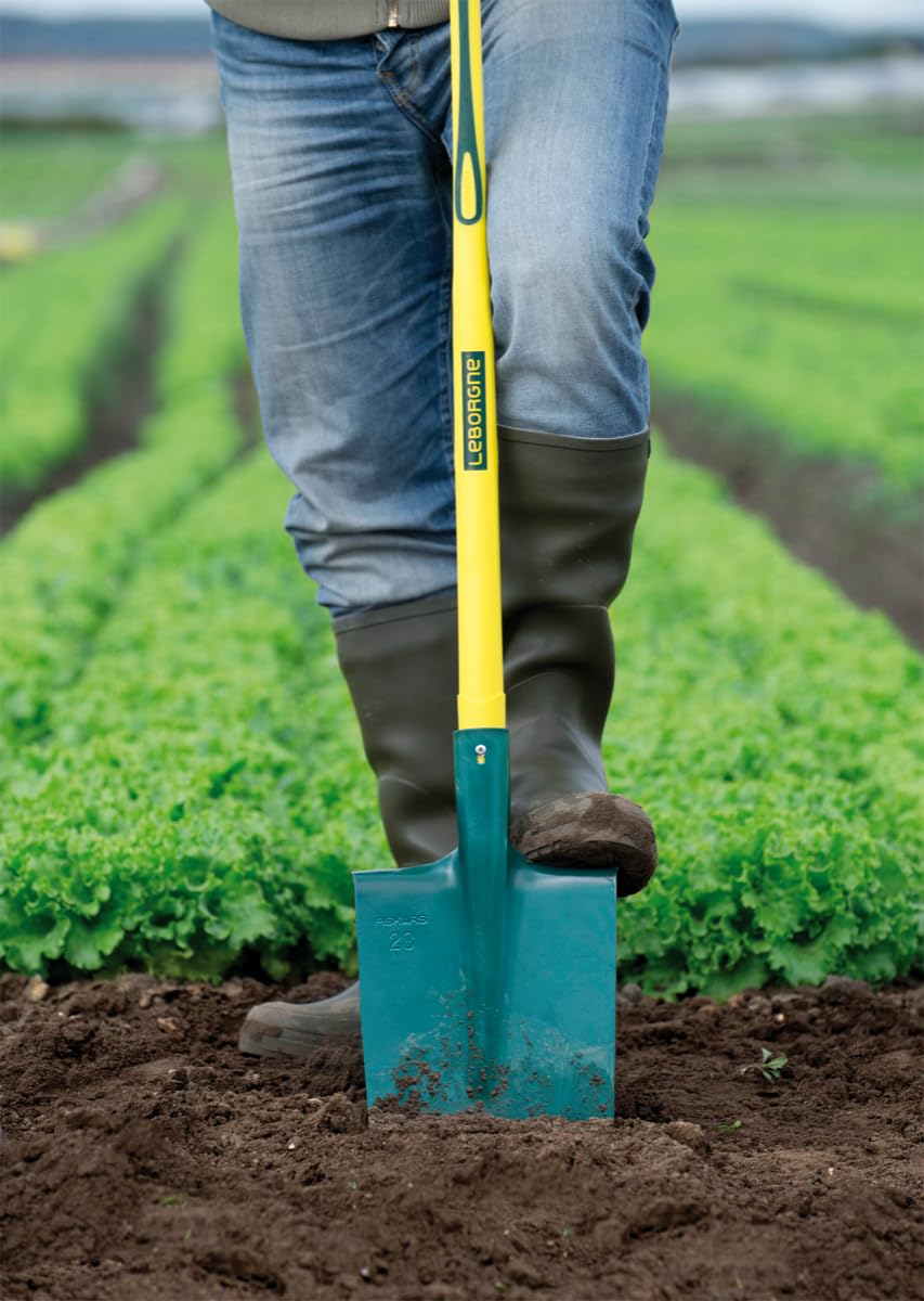 Leborgne, Bêche à rebord manche novagrip pomme 100 cm, Tête Acier Trempé, Bord Arrondi, Repose-Pieds, Douille robuste, Conseillées pour les sols légers ou peu collants, sans cailloux