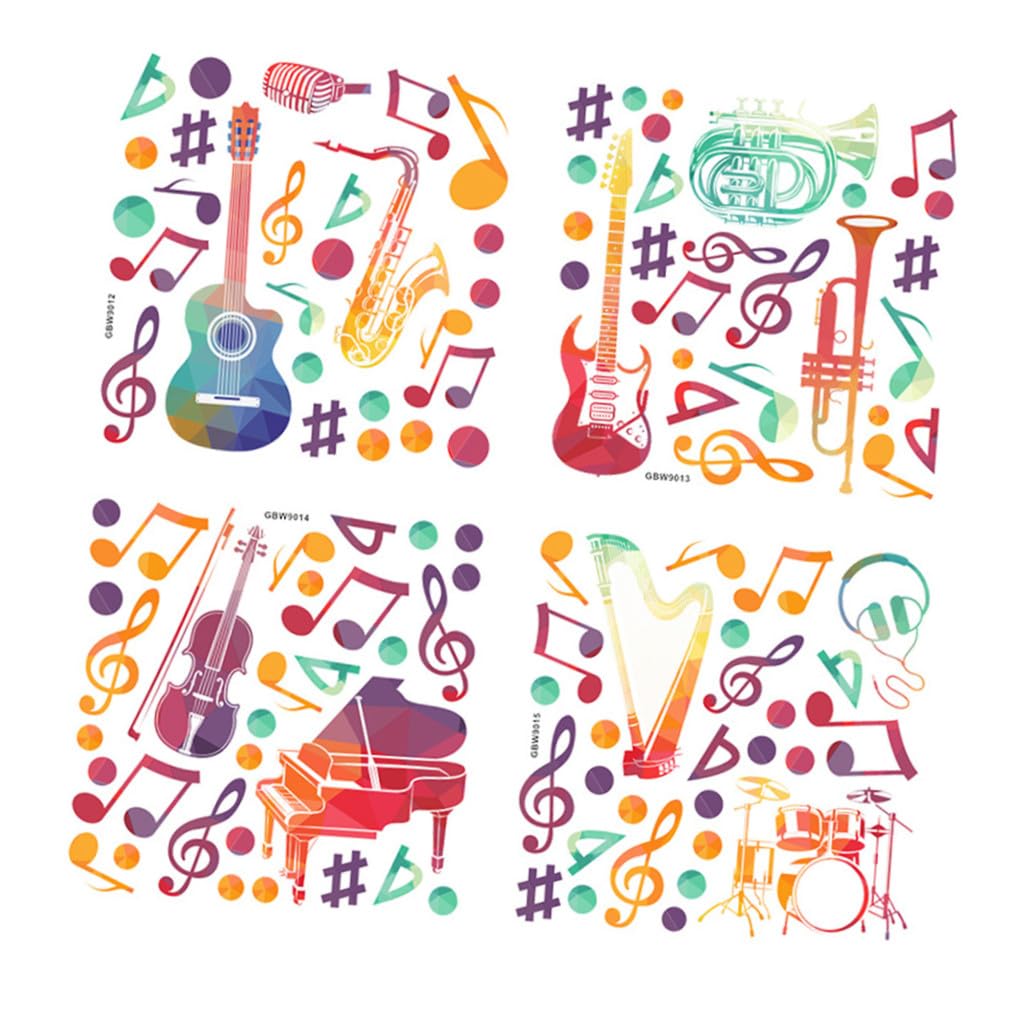 Operitacx 2 Set Adesivo Murale Musicale Adesivi Da Parete Creativi Adesivo Decorativo Con Note Musicali Adesivi Per Aule Di Musica Adesivi Murali Per Camera 4 Pezzi*2