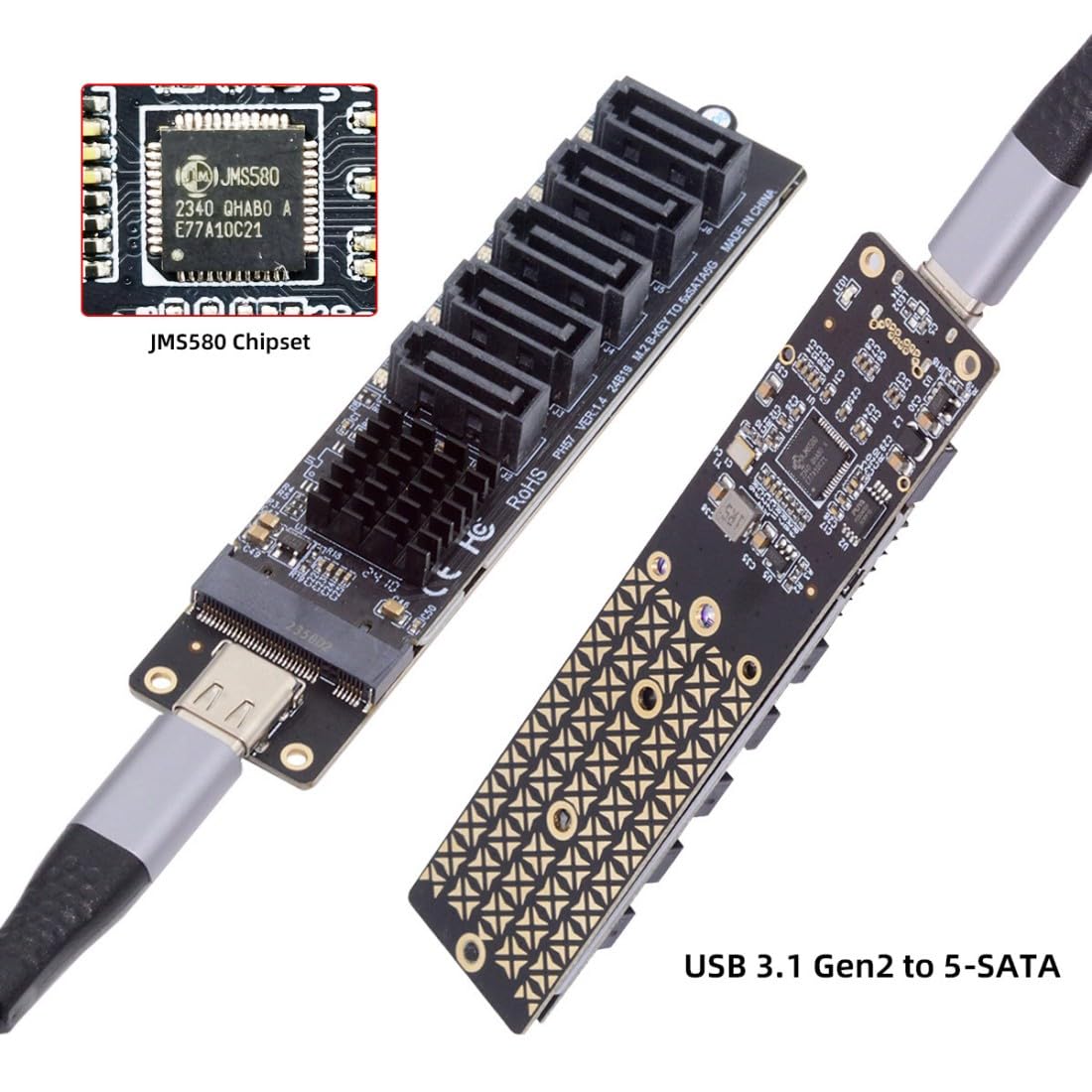 chenyang USB 3.1 Gen 2 a 5 SATA 3.0 Port Multiplier Extension Card Adapter per scheda madre SATA Hard Drive Port Extension con chipset JMB575 JMS580