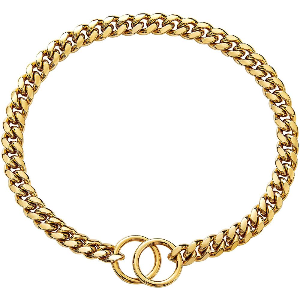 Collier pour chien en chaîne cubaine or 18k et acier 316L 35.5cm