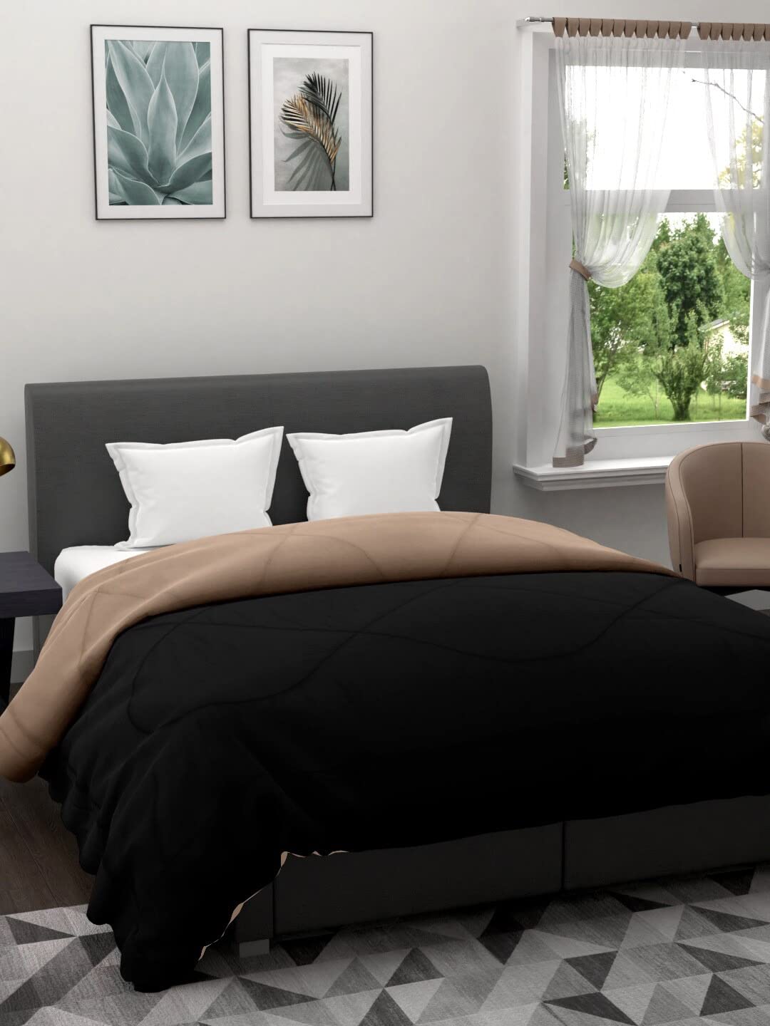 EVER HOME Microfiber Reversible AC Comforter/Blanket for Double Bed | Ultra Soft & All Weather, 200 GSM, Black&Beige-picture-10