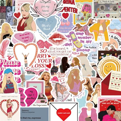 50pcs Music Singer Sabrina Carpenter Stickers Pack Vinyl Waterproof Sticker Decals for Water Bottle Laptop Phone Scrapbooking Journaling Choice for Adults for Party Supply Decor