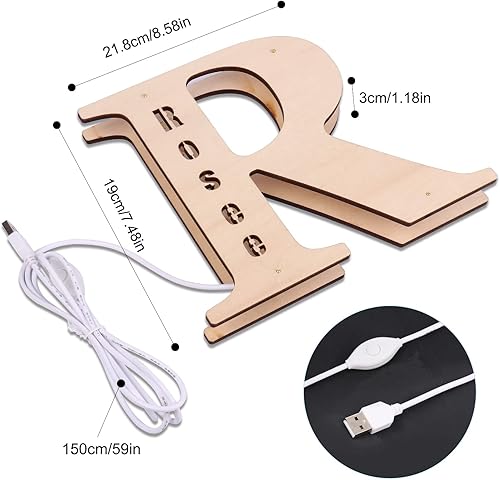 Miniatura 4 de Decoración personalizada con luces LED nocturnas para marquesina lámpara LED hueca con nombre grabado de madera para él o ella para dormitorio