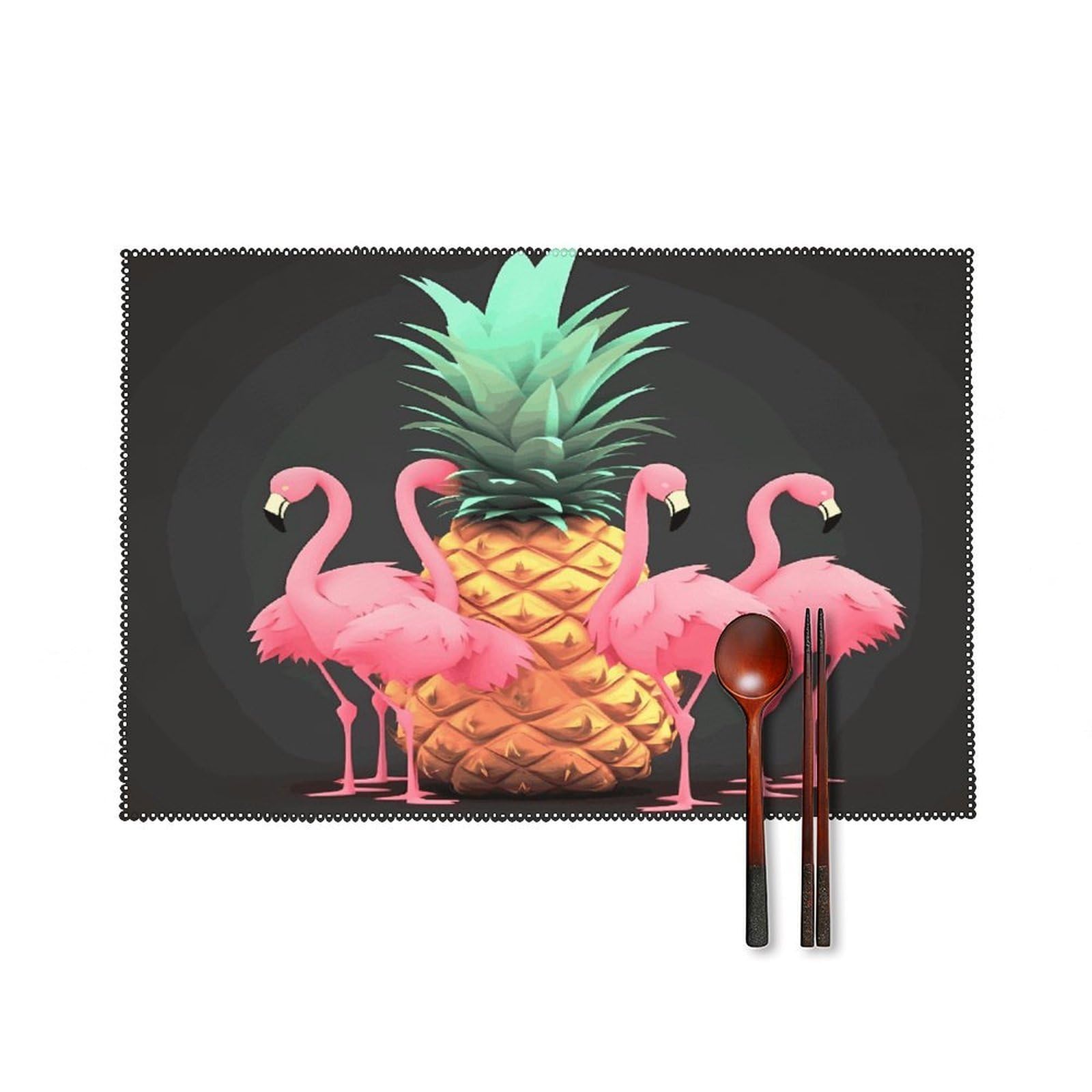 Pineapple Flamingos Placemats Set of 4 Heat Resistant Non-Slip Place Mats Reusable Dining Table Mats Canvas Place Mat Anti-Fading Waterproof Placemats for Dining Table Decor