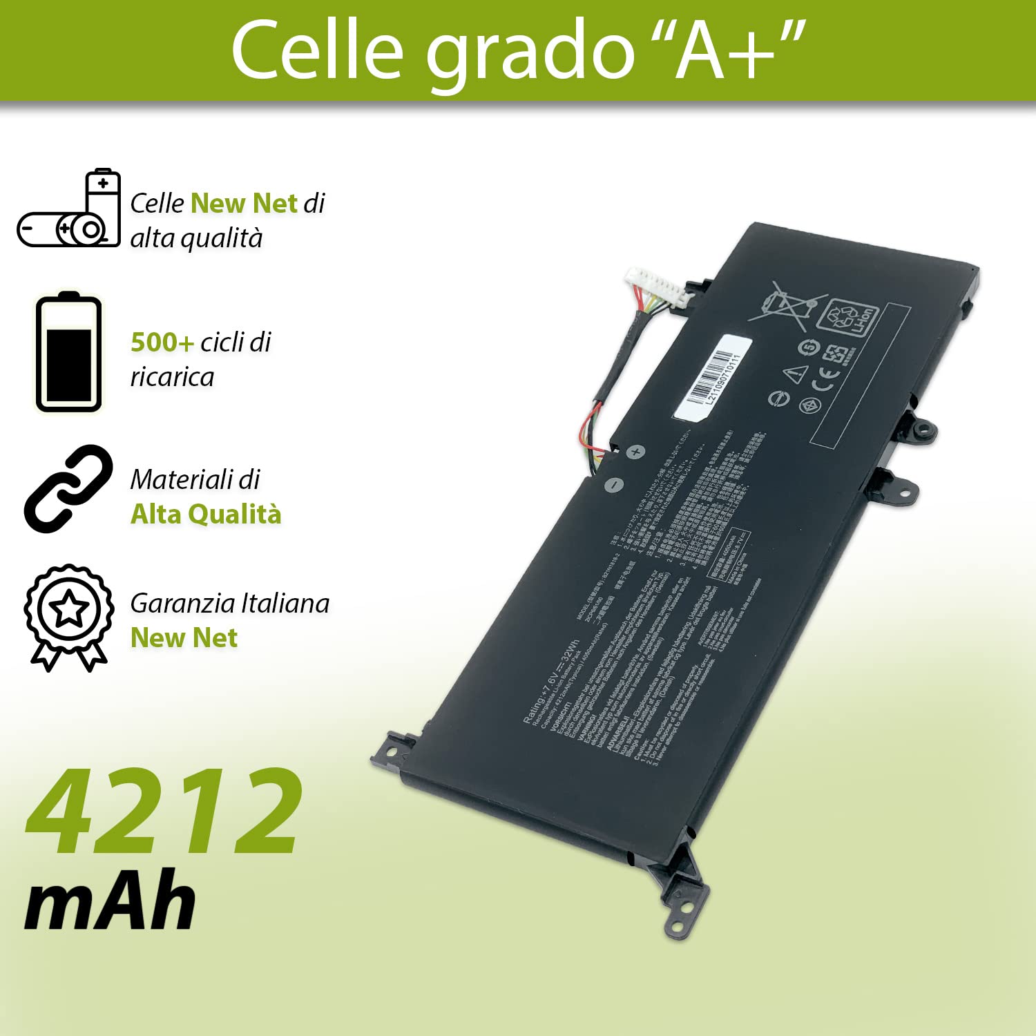 Batteria C21N1818-3 B21N1818-3 compatibile con Asus VivoBook 14 15 serie M409 F509 X509 D509 A409 D409 F409 X409 A509 M509 X509F [ 7.6 V - 4212 mAh - 32 Wh ]