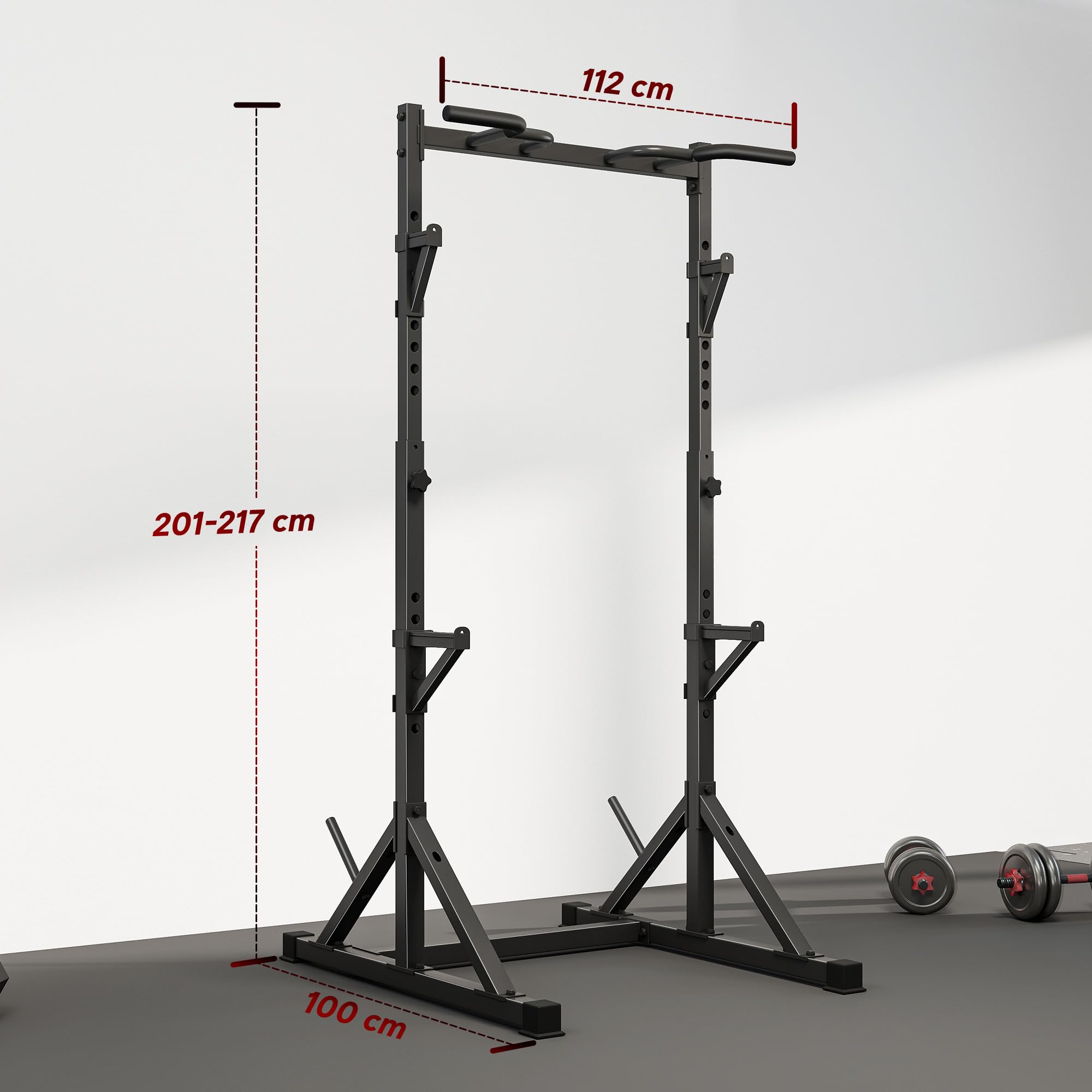 SPORTNOW Power Tower con Altezza Regolabile, Doppio Supporto Bilanciere, Rack Palestra con Pull Up Bar e Portadischi, Rack Bilanciere Multifunzione Allenamento per Palestra Casa Ufficio, Max 200 KG