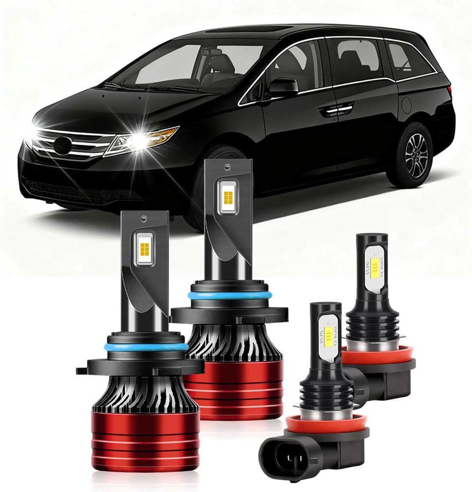 Light Bulbs Compatible for 2005-2010 Honda Odyssey 9005 High Beam H11 Fog Lights Combo Pack 800% Brightness with Cooling Fan Plug N Play Pack of 4