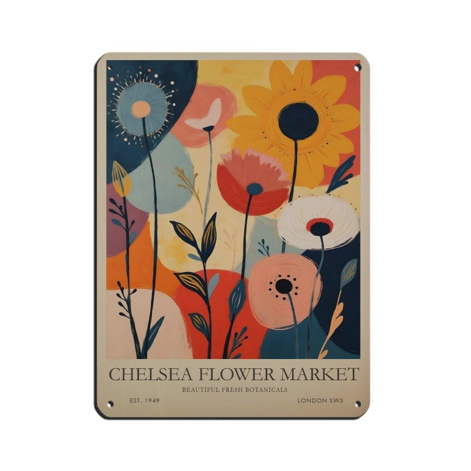 Chelsea Flower Market,spring Flower, London Poster Tin Sign Vintage Metal Pub Club Cafe Bar Home Wall Art Decoration Poster Retro 12x16inch(30x40cm)