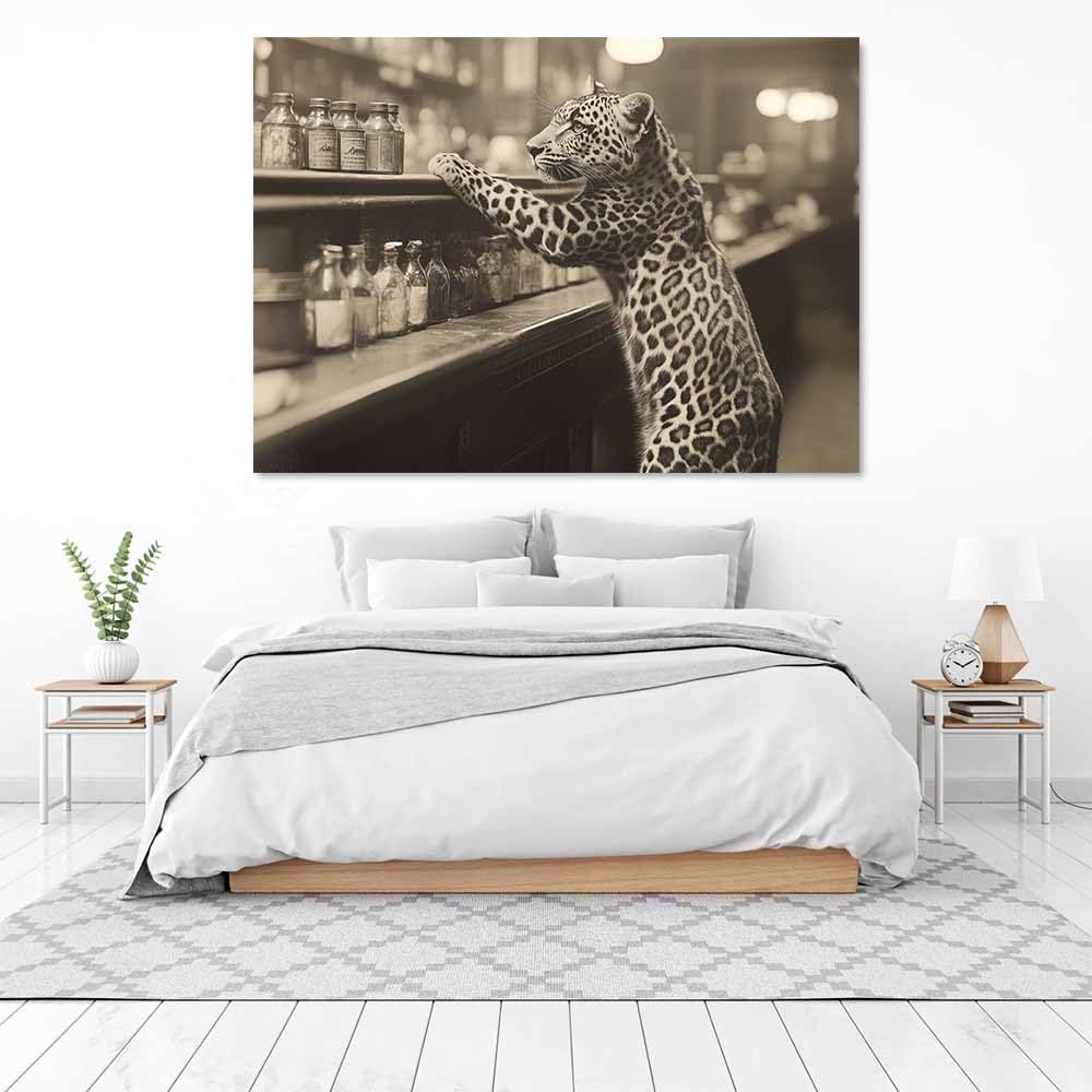 AMXBZC Affiche décorative chambre d'enfant Photos de léopard rétro Moderne animaux de safari en afrique - Poster Images Murales - Décoration chambre de bébé(Beige)-80x120cm Sans cadre