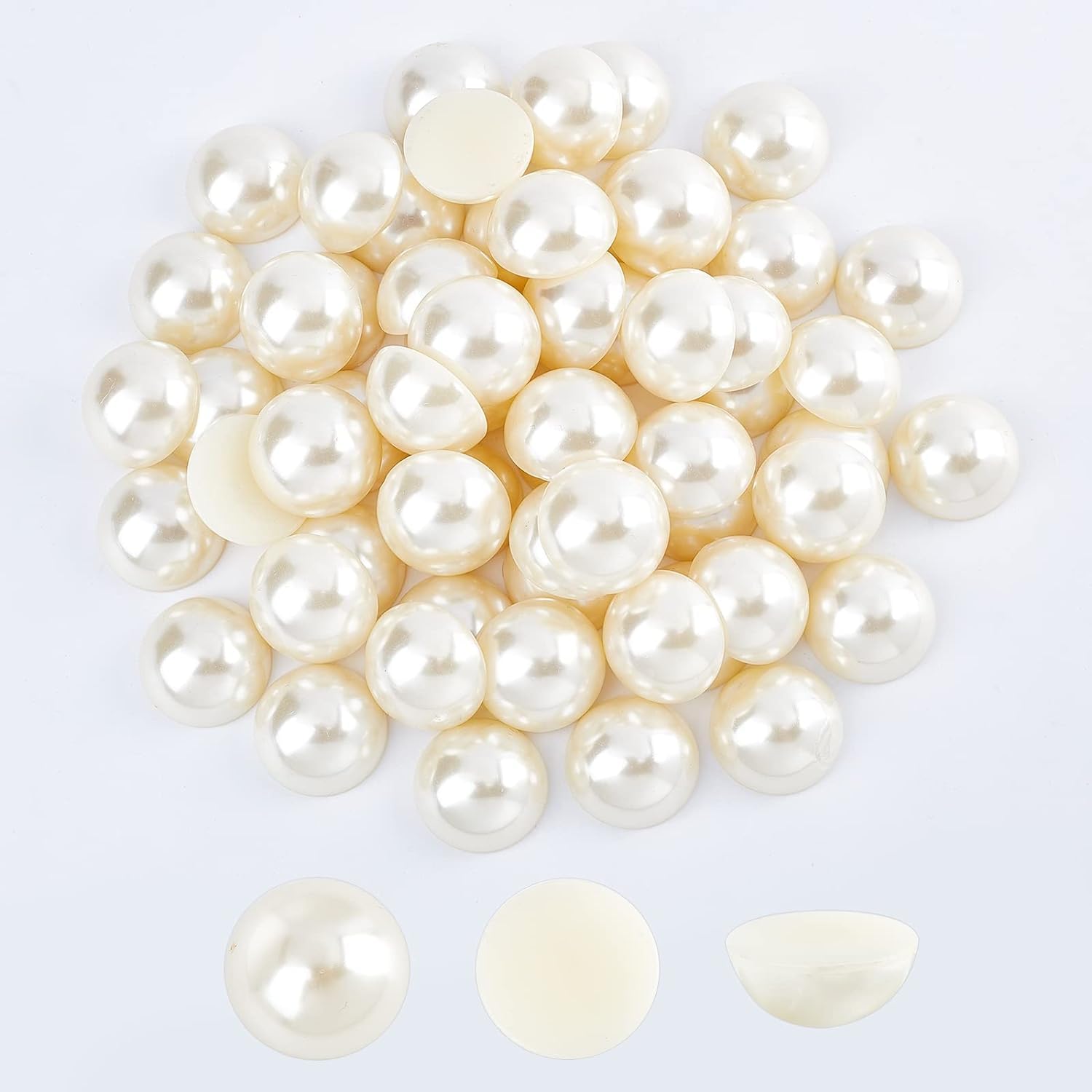FINGERINSPIRE 60 piezas de 25 mm de color beige con parte trasera plana perla extral grande cabujón cuentas de media perlas con contenedor grande mitad redonda perlas sueltas gemas