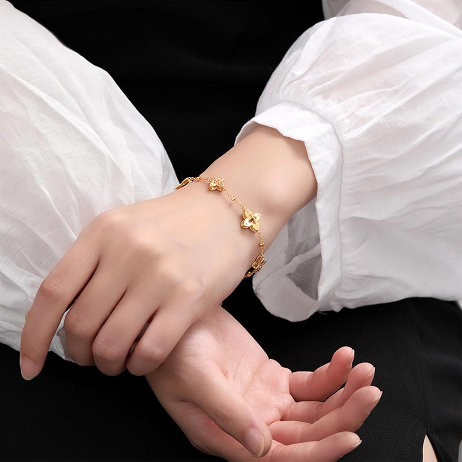 18K Gold Plated Clover Bracelet for Women, Hollow Four Leaf Clover Bracelet, Cross Flower Chain, Jewelry Gift for Birthday and Valentine's Day with Gift Box - Image 6