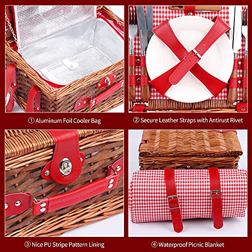 image for E-riding Wicker Picnic Basket Set for 4 Persons with Large Insulated C