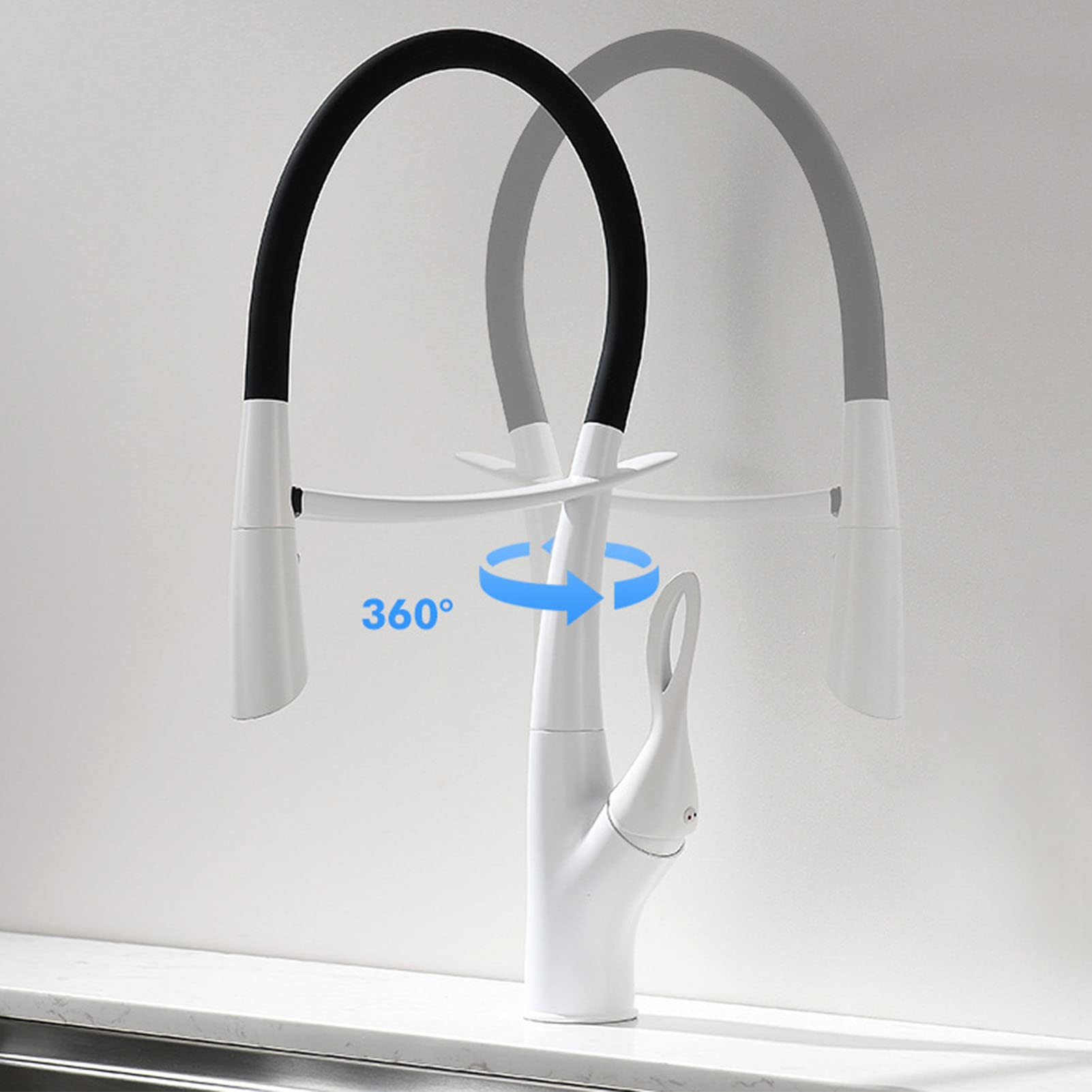un grifo de agua enlatado en la pared, Grifo de cocina extraíble con rociador, monomando, giratorio 360 grados, latón(Black)