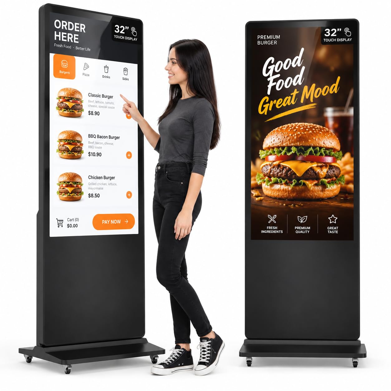 HARZHI 32 Inch Digital Signage Kiosk, 2K Touchscreen Floor Standing Advertising Display with IPS LCD Screen, Android OS and Auto Media Player