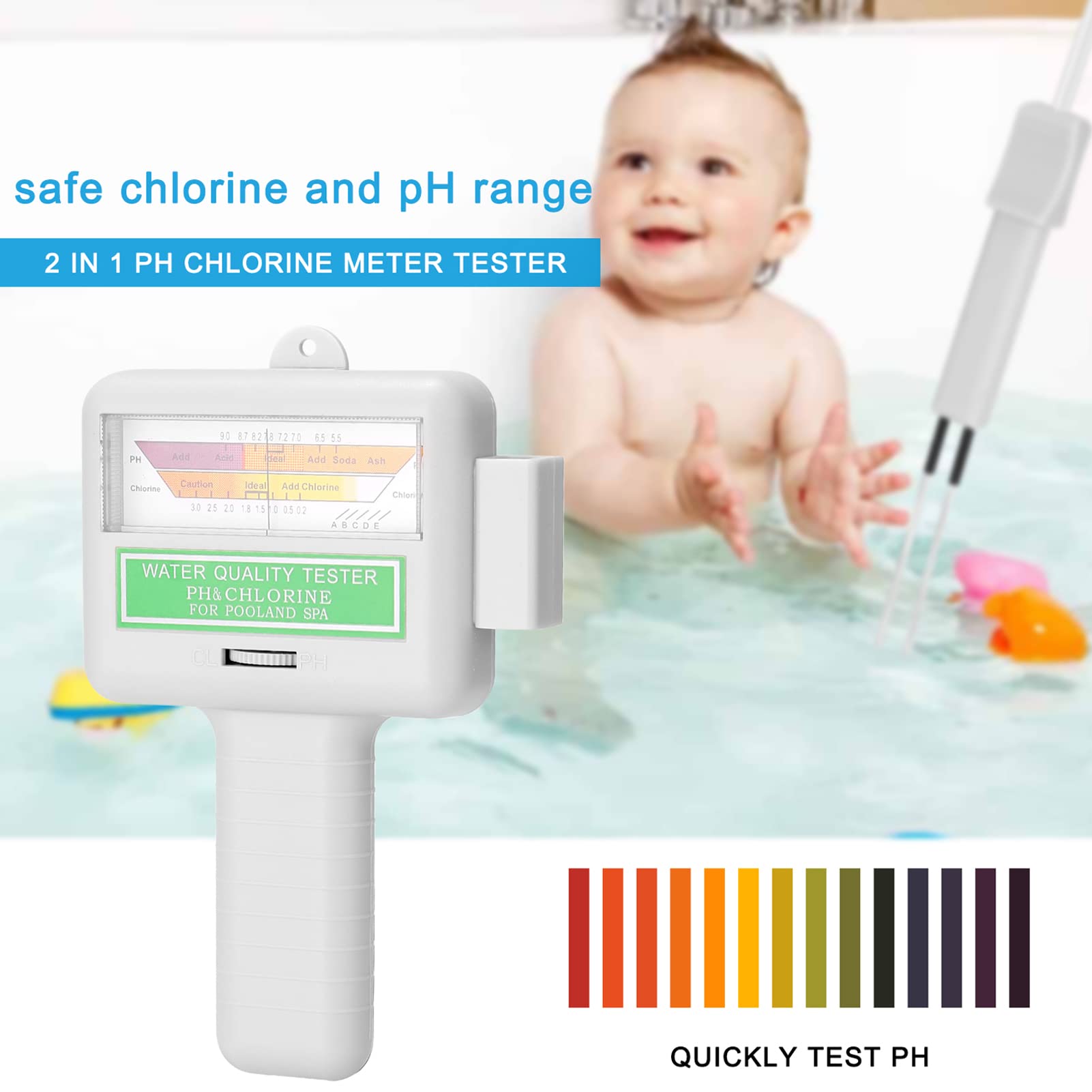 Geevorks 2 in 1 PH Tester per misuratore di cloro PH Tester Dispositivo per test di qualità dell'acqua di cloro CL2 Misurazione per acquario in piscina