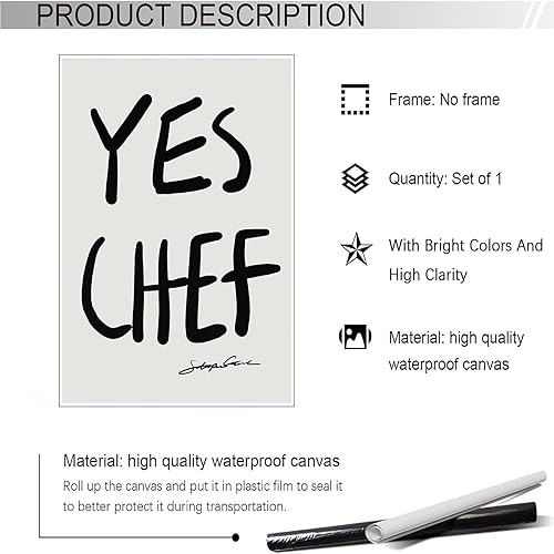 Miniatura 2 de Póster de Yes Chef de mediados de siglo, con cita moderna de cocina, arte de pared, minimalista, moderno, lienzo impreso para dormitorio, sala de