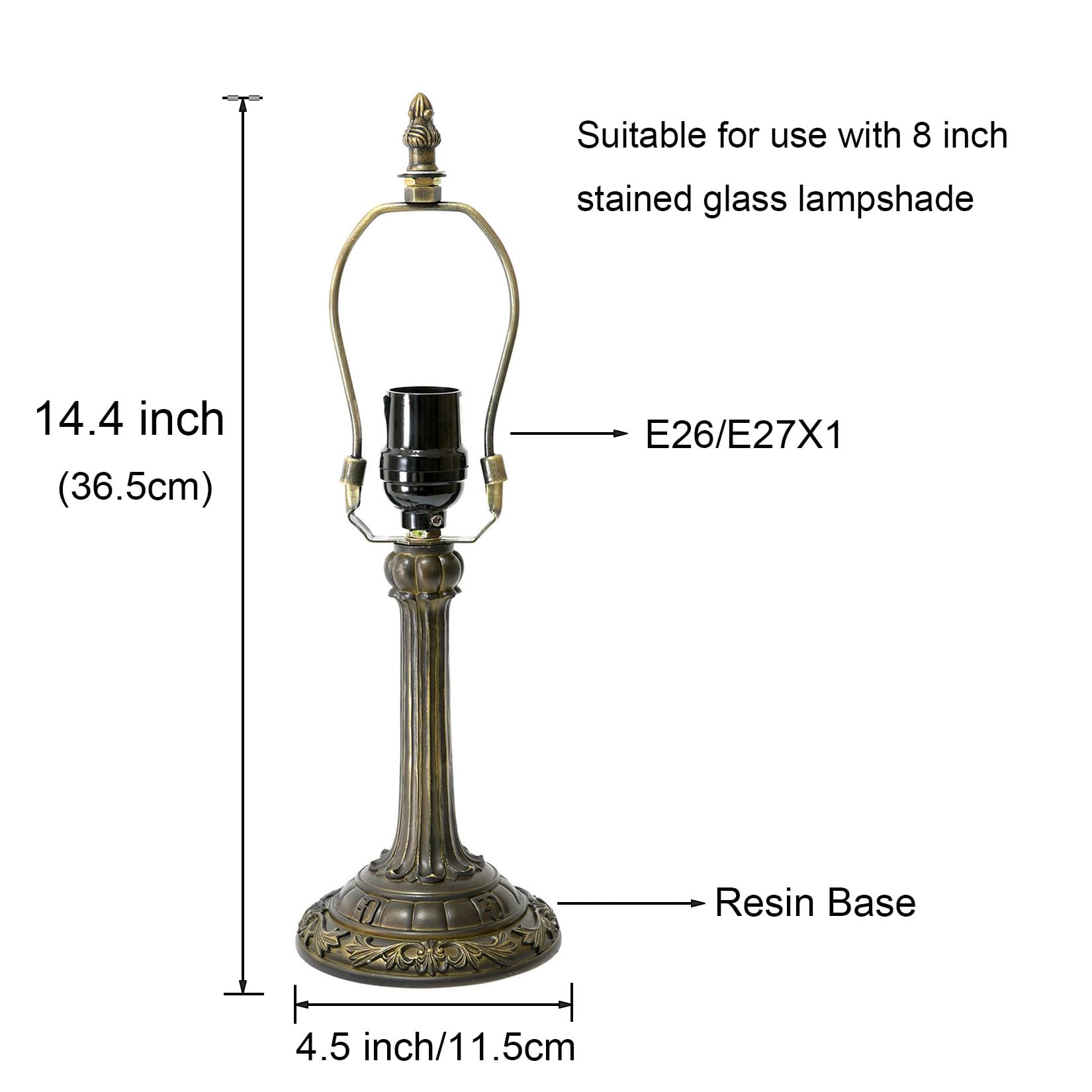 BOTOWI Remplacement de la Base de la Lampe de Table Uniquement pour la Lampe de Bureau en vitrail de Tiffany de 6 à 8 Pouces, Base en résine de 14" de Hauteur Remplacement des Accessoires de Lampe
