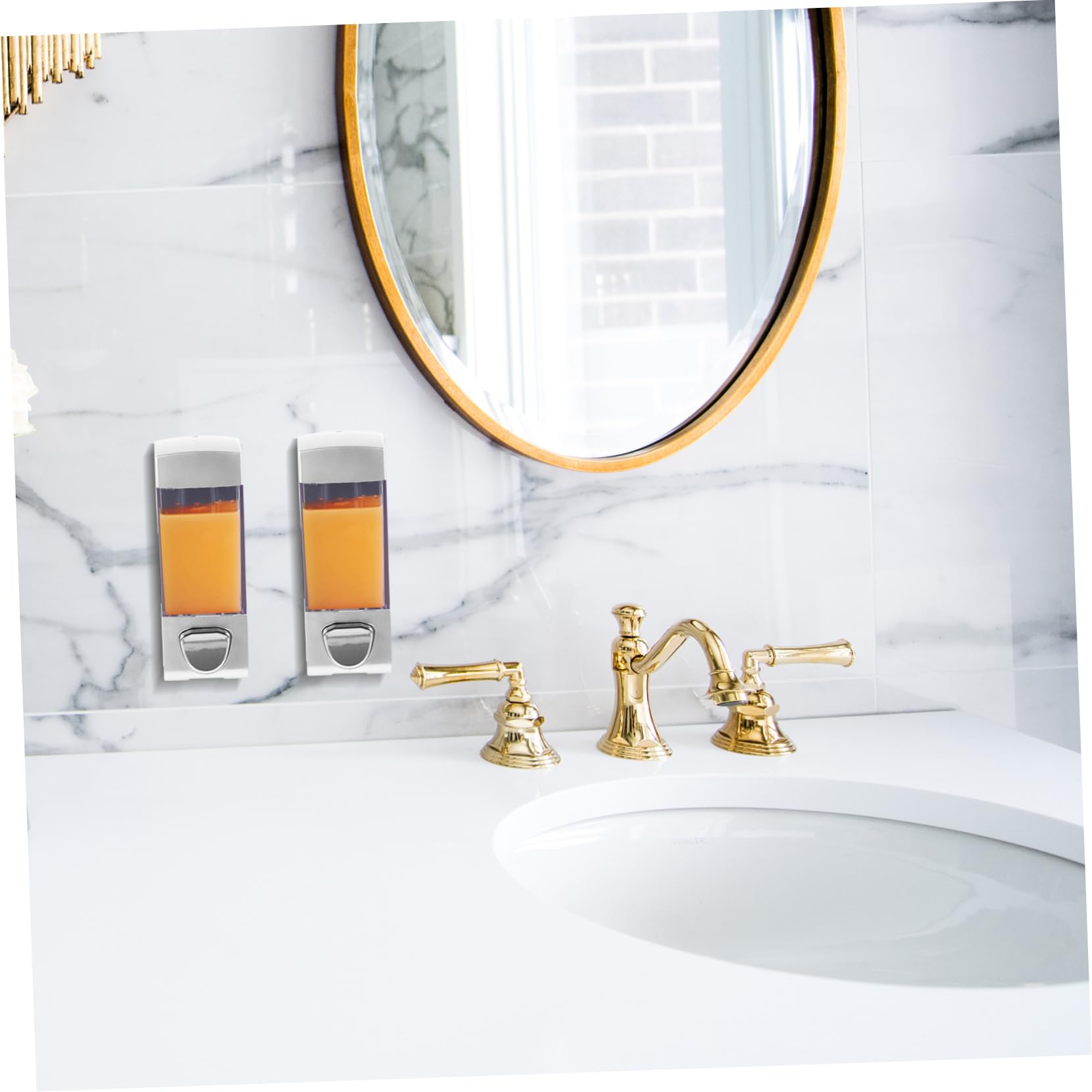 BESTYASH 2Pcs Wall Mounted Soap Dispenser Transparent Pressed Liquid Container for Bathroom and Kitchen Easy Push Design Modern Style No Leakage Convenient Refill