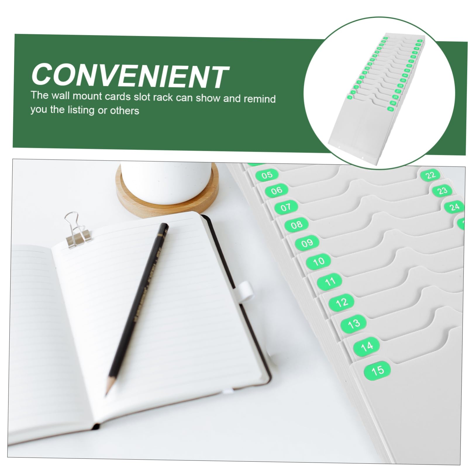 Operitacx Porta Tarjetas de Asistencia 30 Bolsillos de Plástico de Pared Diseño Retráctil y Práctico para Oficinas y Cocinas