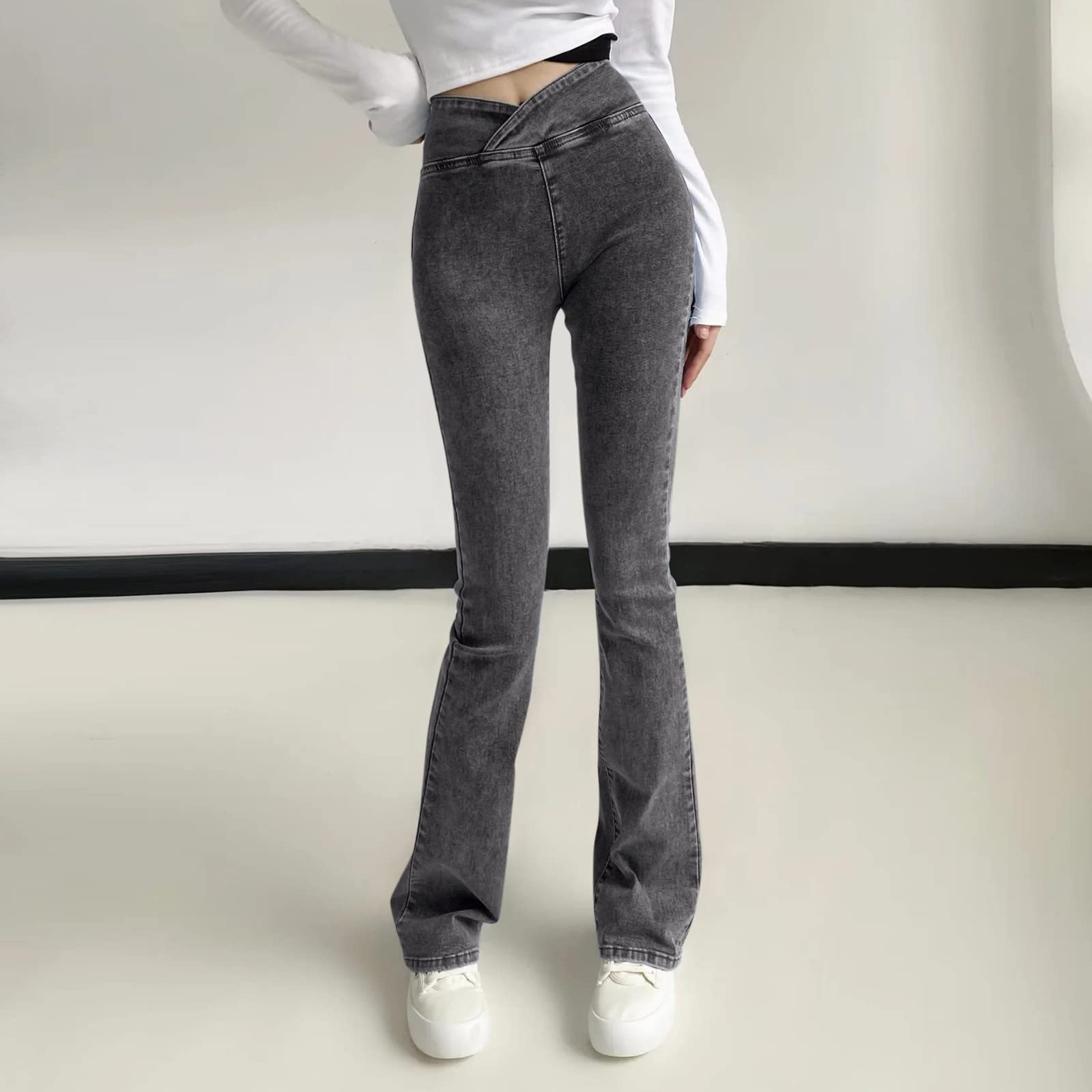 Generico Jeans Donna, Pantalone Denim Elegante Curvy Jeans da Donna Bootcut Larghi Pantaloni Elasticizzati Jeans Denim Leggings Vita Alta Jeans da Donna a Vita Alta Pantaloni da Yoga
