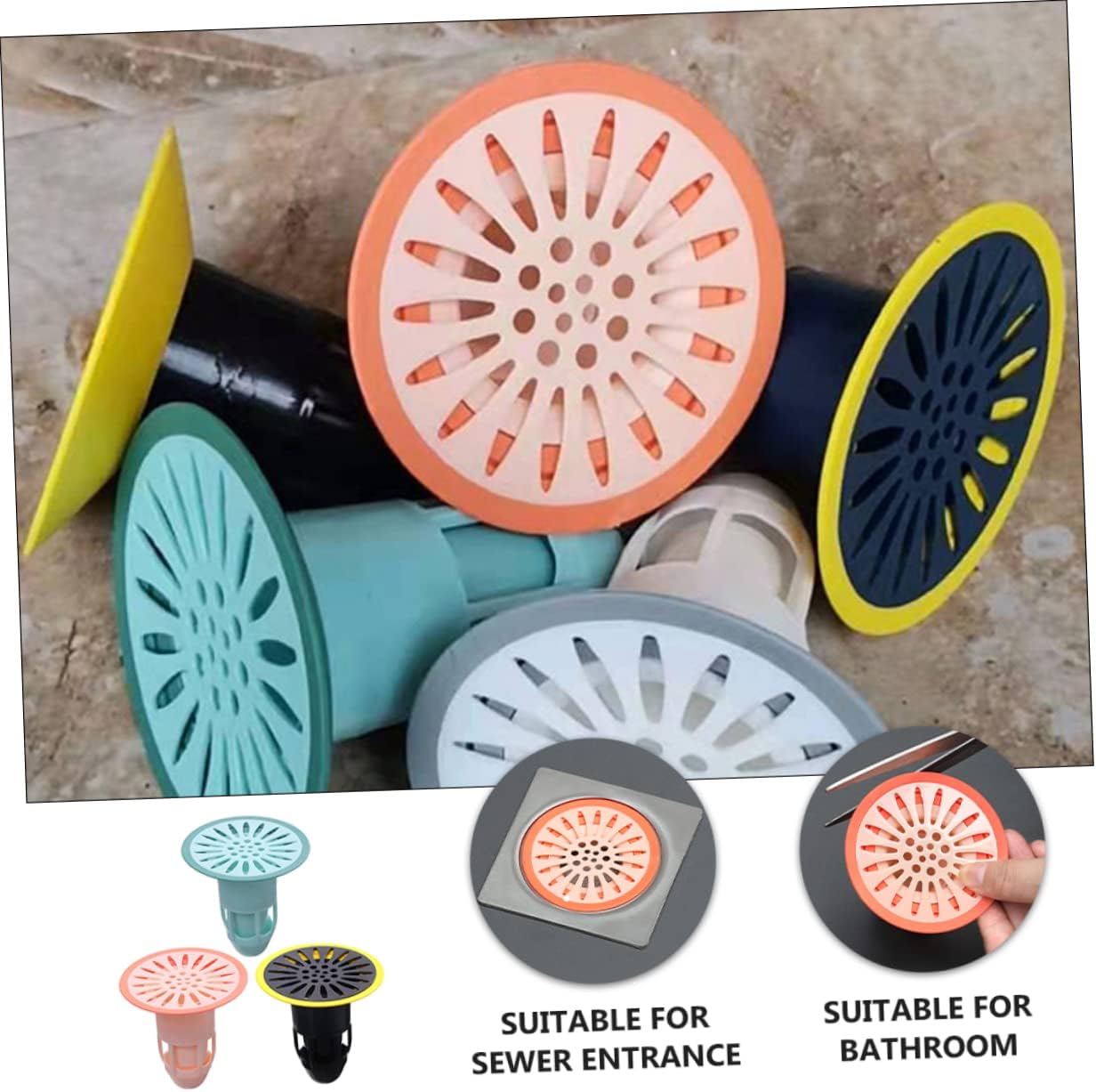 6pcs Floor Drain Deodorizers for Home Toilet Sink Toilet Bowl Deodorizer Hair Strainer Drain Backflow Preventer Toilet Deodorizer Floor Drain Cover Toilet Deodorizer Filter Catcher (Color : Assorted