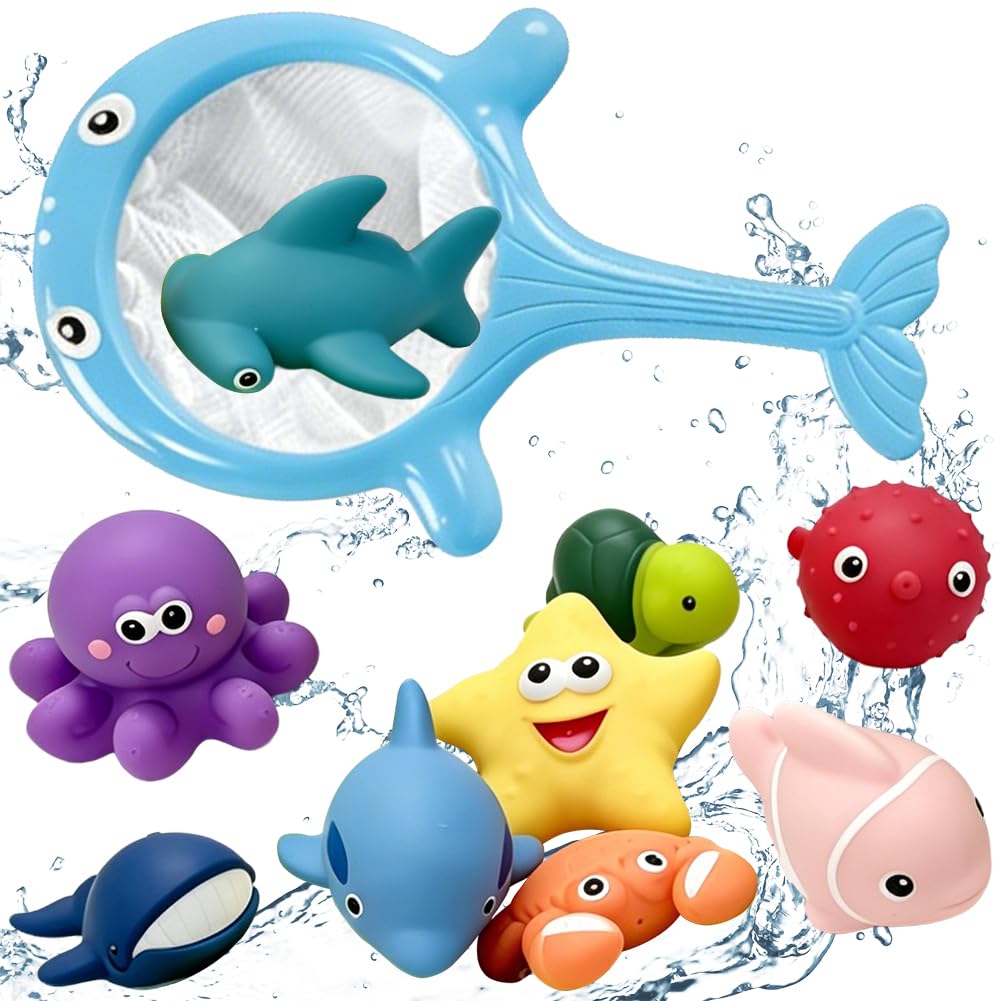 Mould Free Baby Bath Toys,10 PCS No Hole No Mould Bath Toys for 1 2 3 4 Year Olds, Toddler Kids Swimming Pool Toys, Animals Water Play Toys for Kids Swimming Pool, Bathroom-I