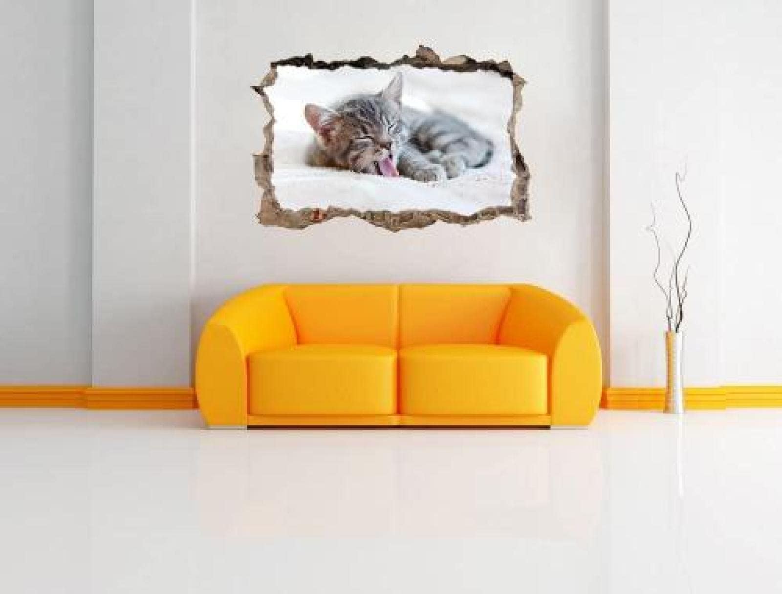 Gougeltd Tatuaje de pared en 3D gatito cansado agujero de la pared Sticker Pegatina Adhesivo Calcomanía Decoración para dormitorio o la sala de estar 80x120cm