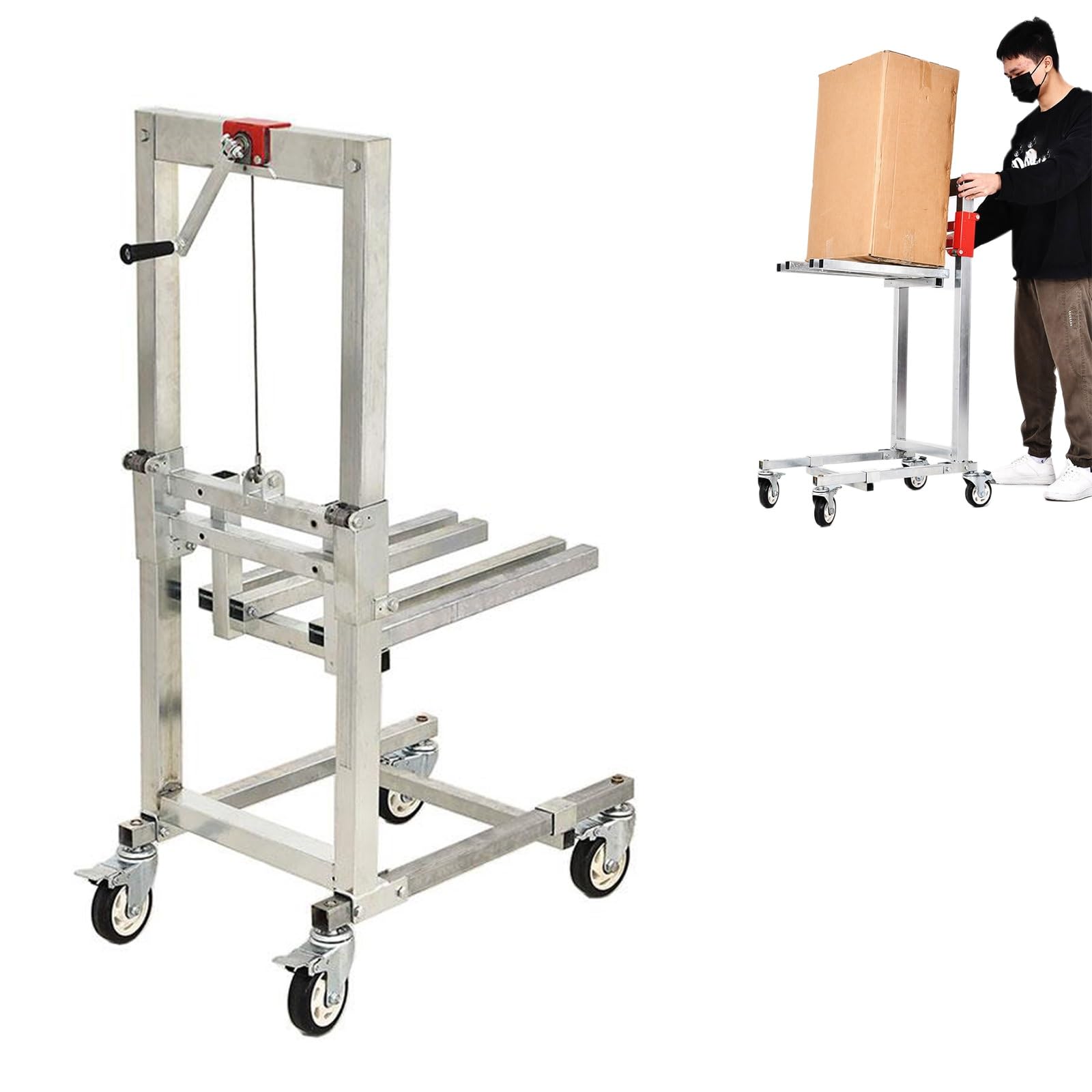 Apilador de palés plegable con cabrestante manual y ruedas resistentes para mudanza segura de almacén y garaje