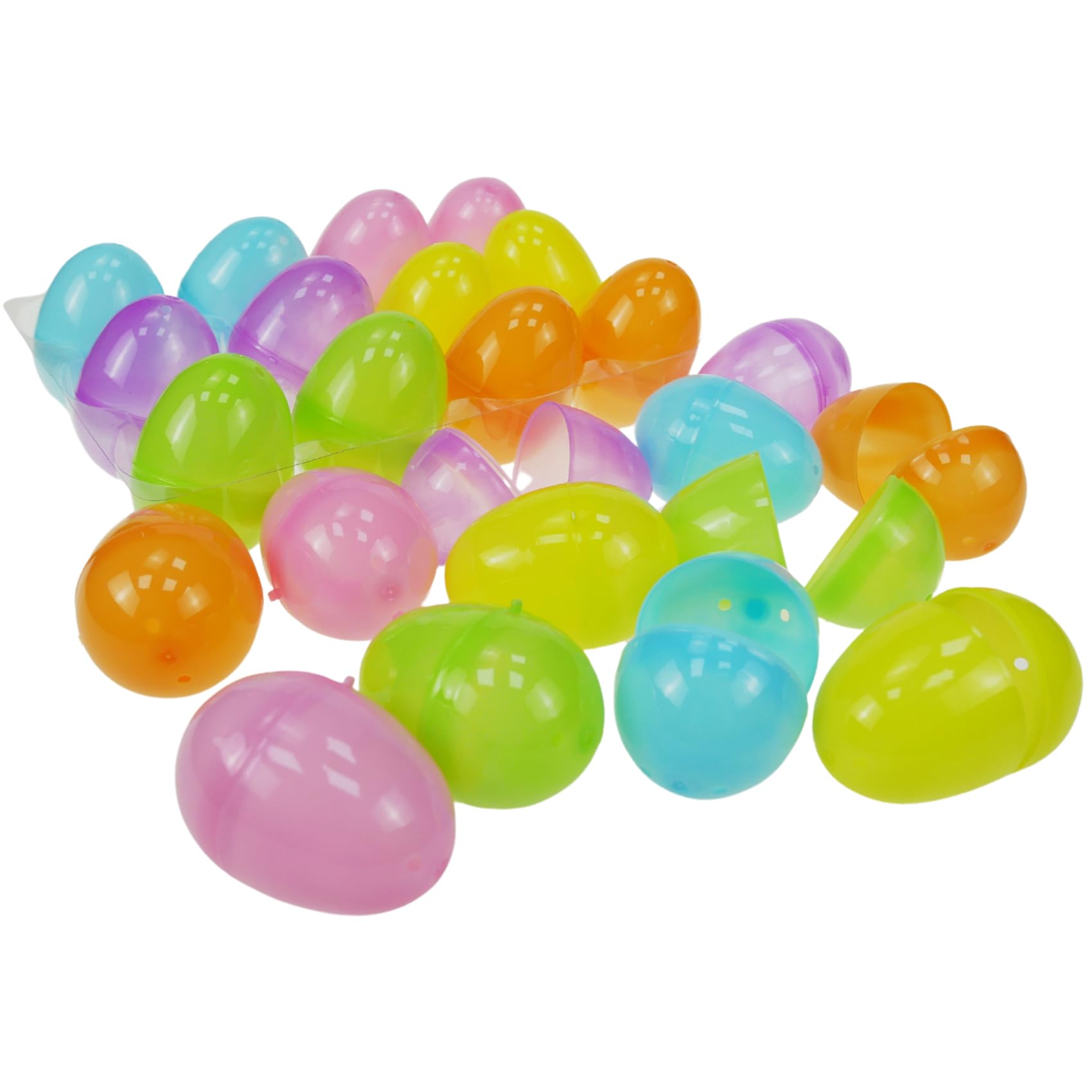 DearSunSet of 24pcs, 2" H Colorful Fillable Spring Eggs Easter Eggs, 6 Transparent Light Colors Saved with Nice Transparent Tray, Perfect for Filling Specific Treats,Basket Stuffers