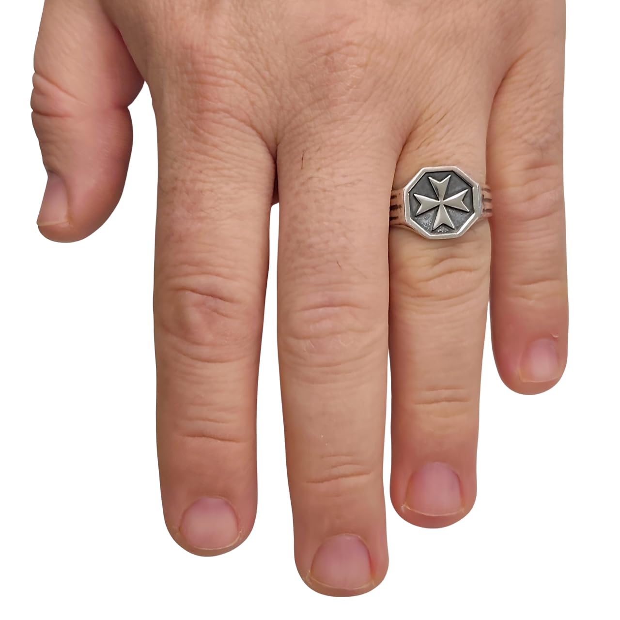 Anillo Hombre Plata 925 Cruz de Malta – 7.1 g – 14 mm – Anillo Artesanal Tipo Sello