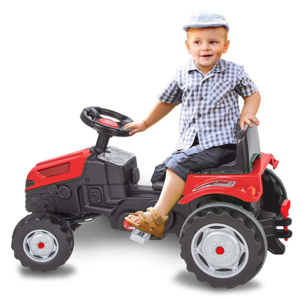 Trettraktor Strong Bull – Kippschutz, Antrieb durch Treten der Pedale, leichtgängiges Lenkradsystem, Verstellbarer Sitz, Hupe, Anhängerkupplung, Maximalgewicht 60 KG
